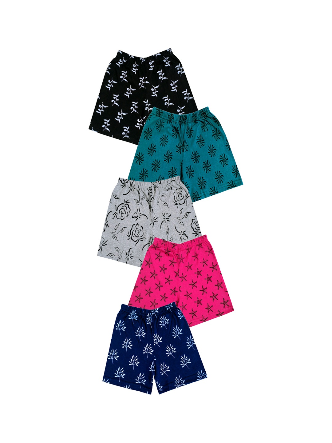 

IndiWeaves Girls Pack Of 5 Conversational Printed High-Rise Shorts, Black