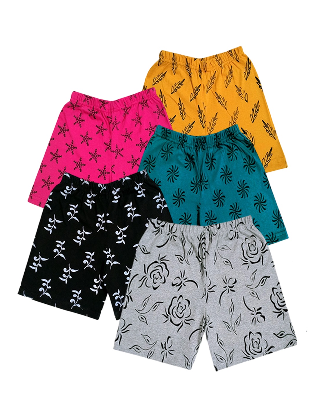 

IndiWeaves Girls Pack Of 5 Conversational Printed Shorts, Yellow