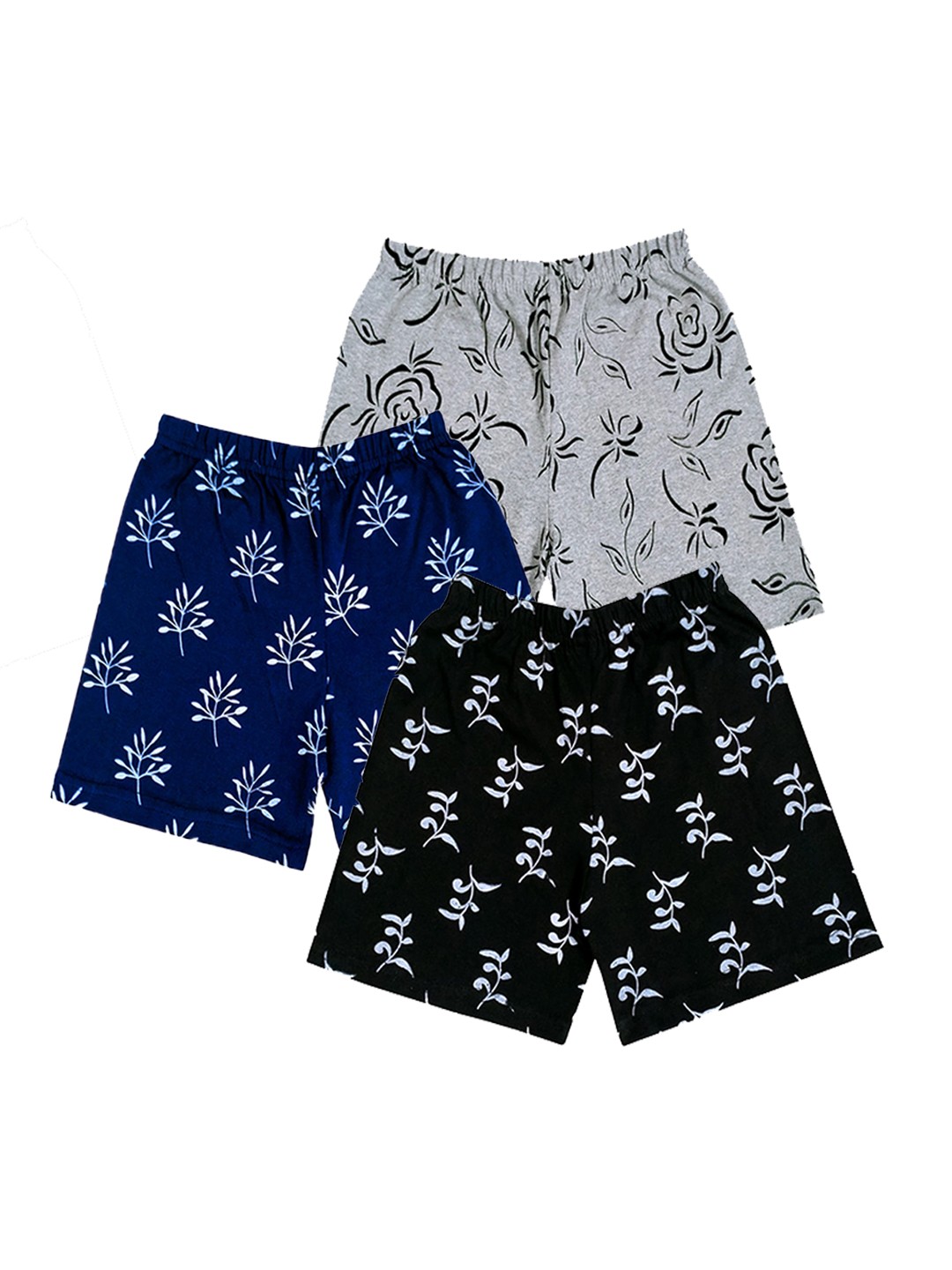 

IndiWeaves Girls Pack Of 3 Floral Printed Shorts, Grey