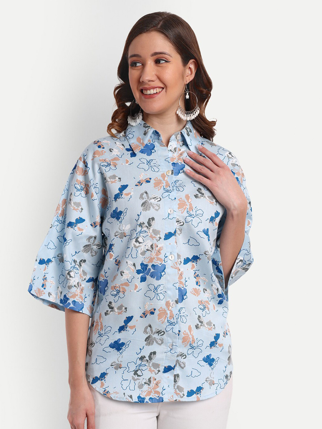 

Sttavoss Comfort Floral Printed Casual Cotton Shirt, Blue