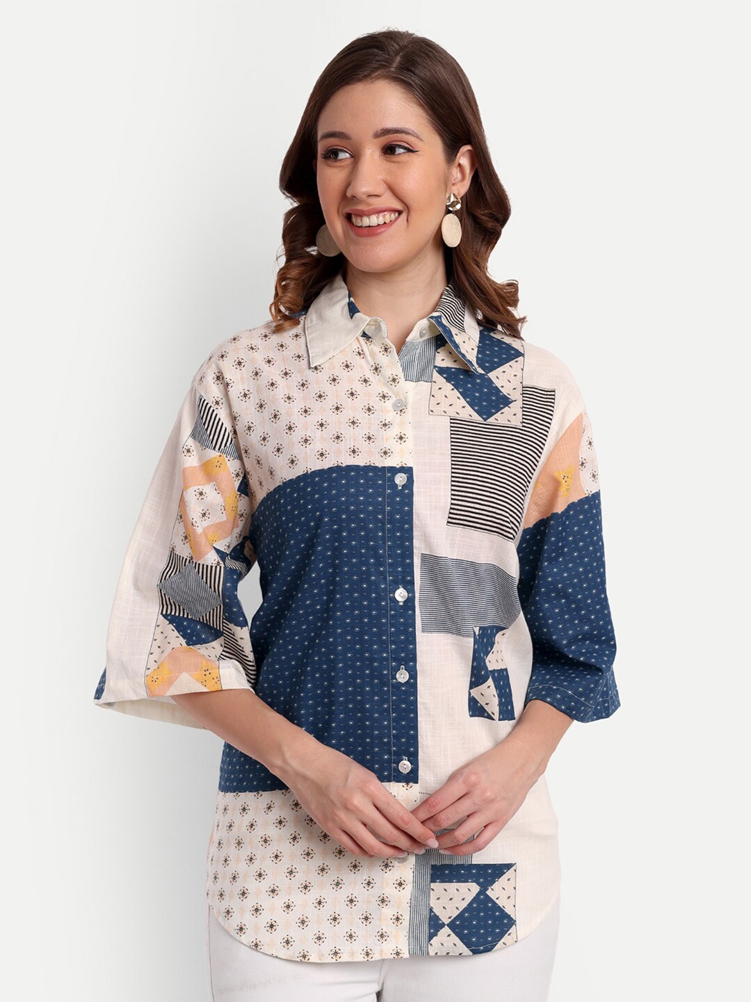 

Sttavoss Comfort Floral Printed Casual Cotton Shirt, Off white