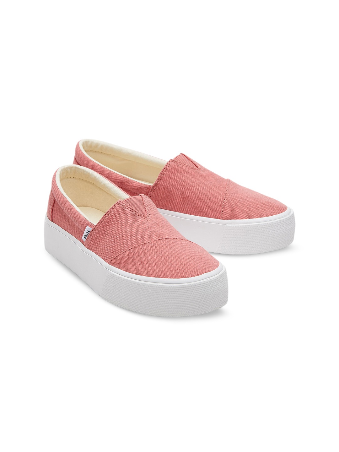 

TOMS Women Platforms Lightweight Canvas Contrast Sole Slip-On Sneakers, Pink