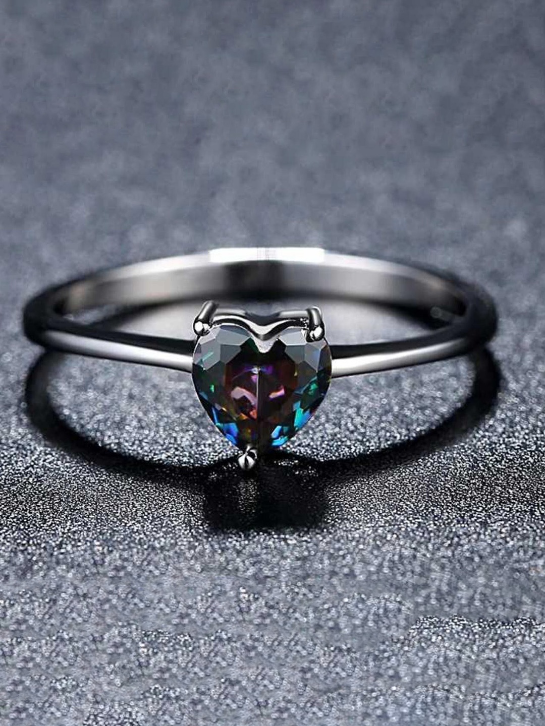 MYKI Silver-Plated CZ-Studded Heart Shape Finger Ring