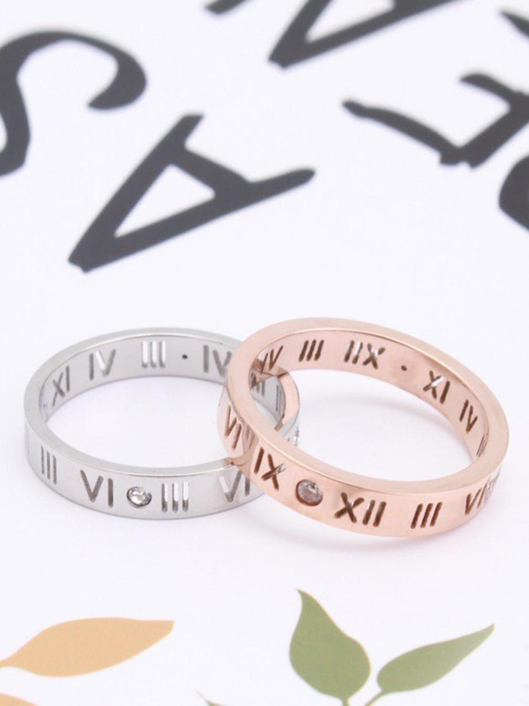 

MYKI Set of 2 Rose Gold-Plated CZ-Studded Classy Roman Number Zircon Couple Rings