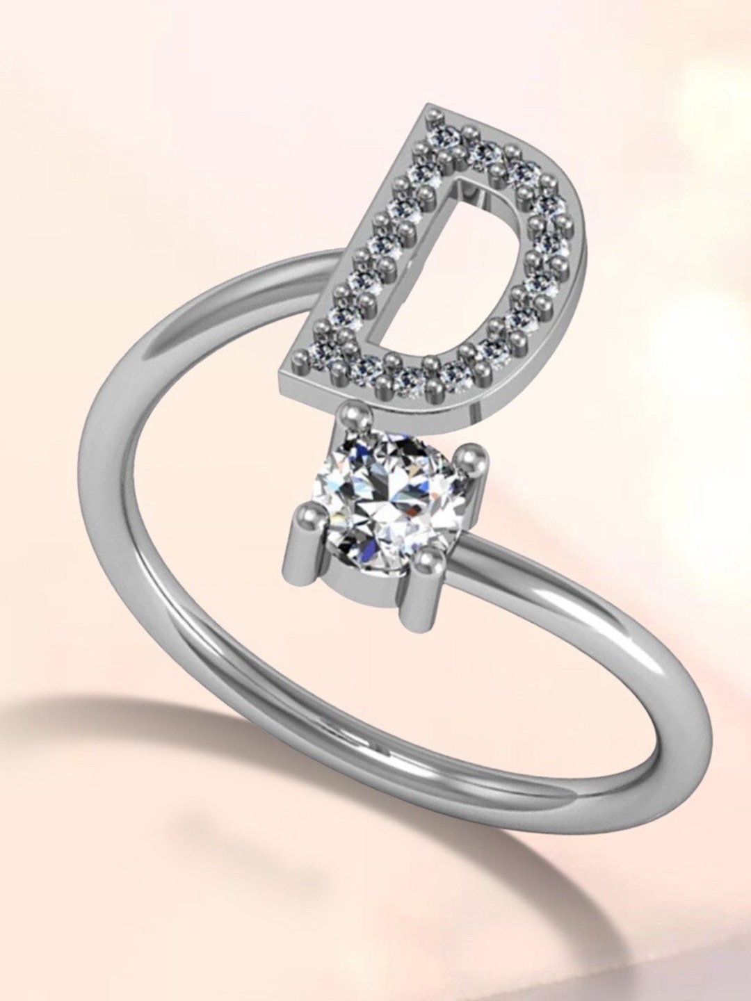 

MYKI Silver-Plated CZ-Studded D Letter Finger Ring