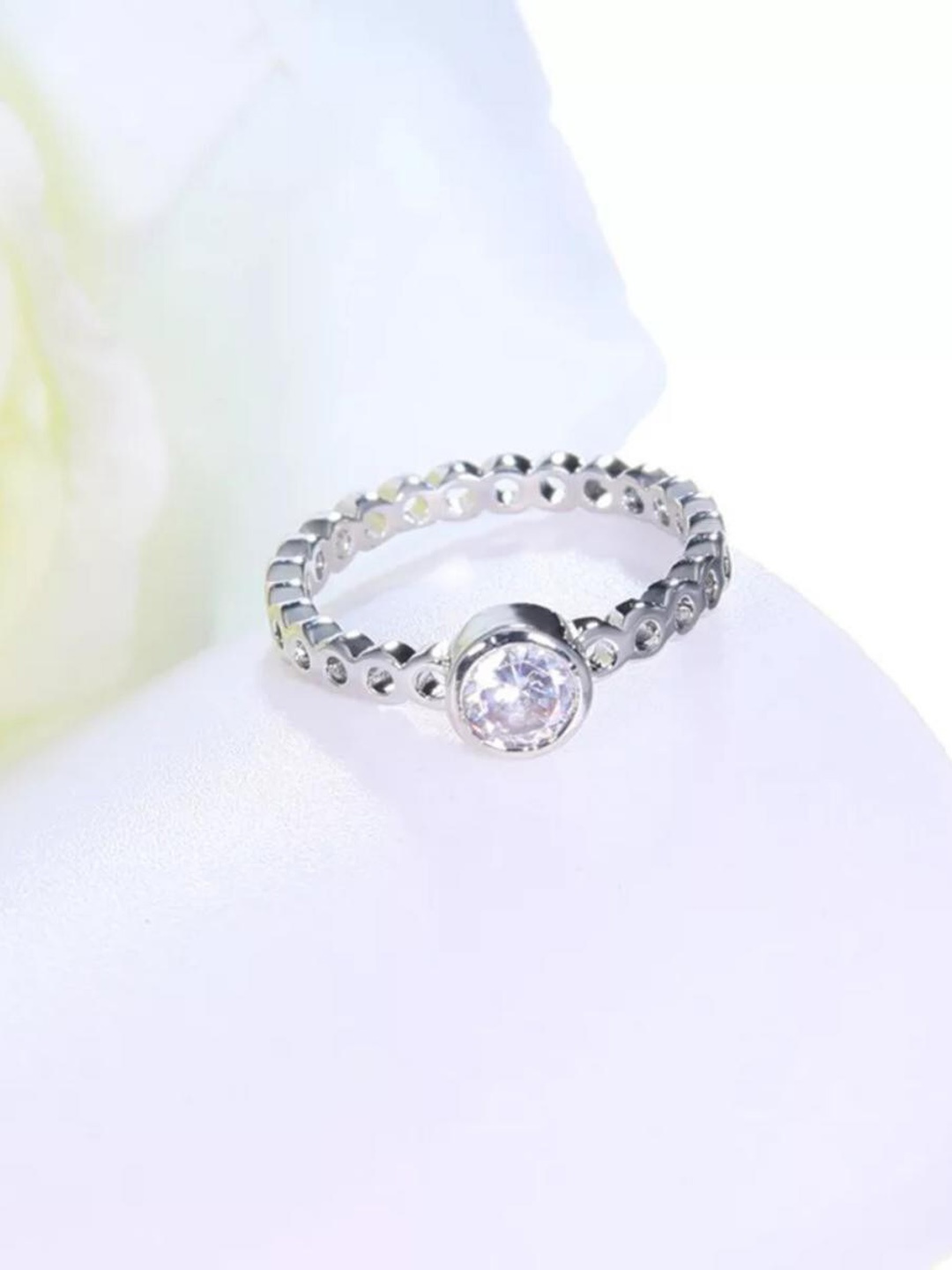 

MYKI Women Silver-Plated CZ-Studded Finger Ring
