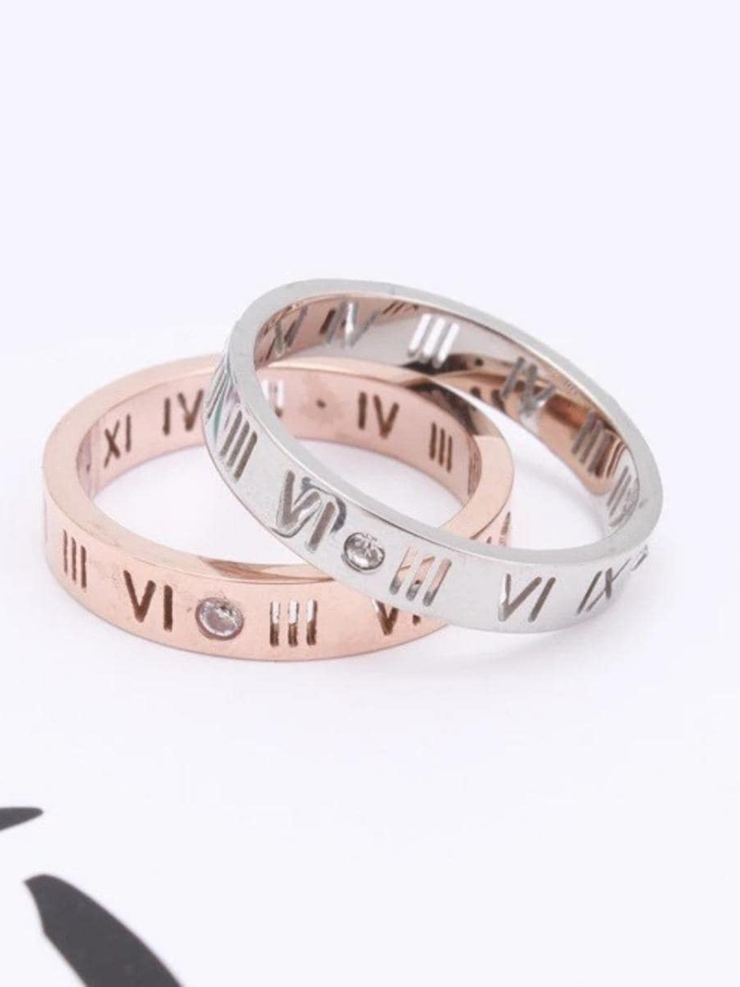 

MYKI Set of 2 Silver-Plated CZ-Studded Couple Rings