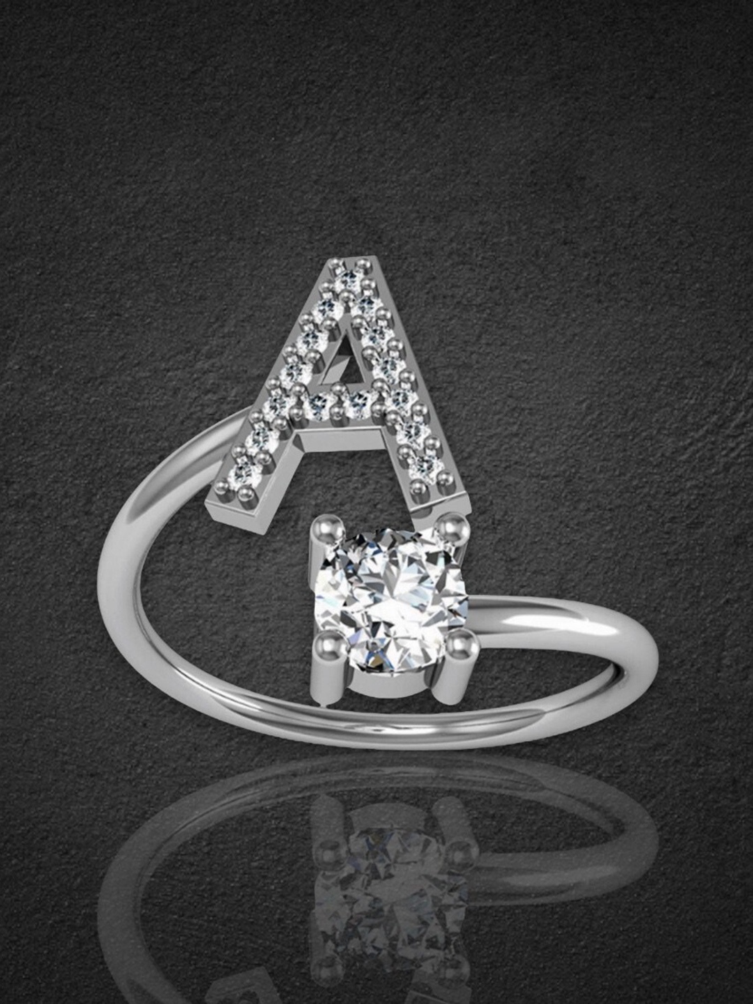 

MYKI Silver-Plated CZ-Studded Adjustable Ring