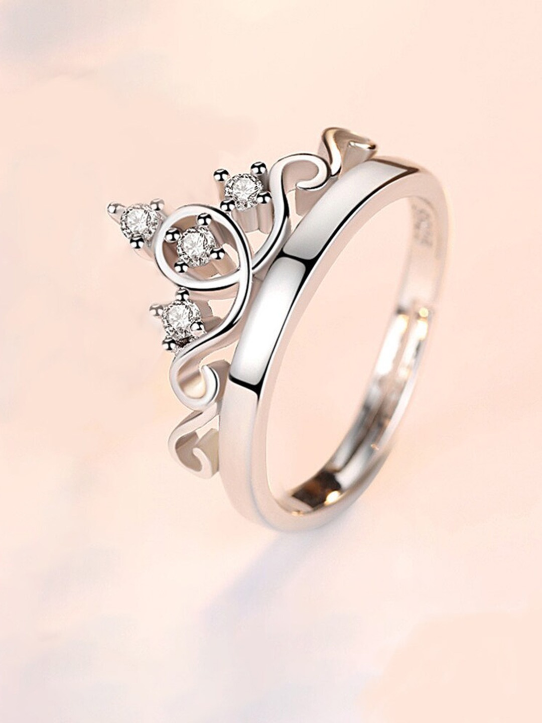 

MYKI Silver-Plated CZ-Studded Adjustable Queen Crown Finger Ring