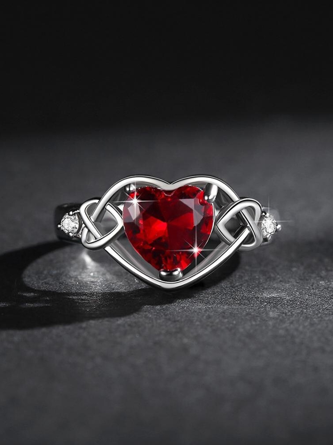 

MYKI Silver-Plated CZ-Studded Adjustable Finger Ring