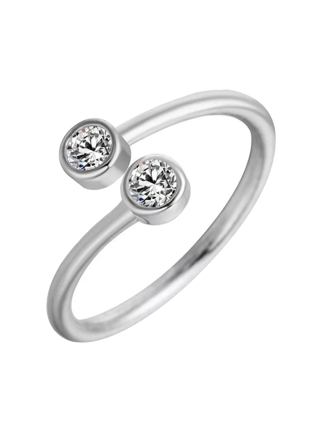 

MYKI Silver-Plated CZ-Studded Adjustable Ring