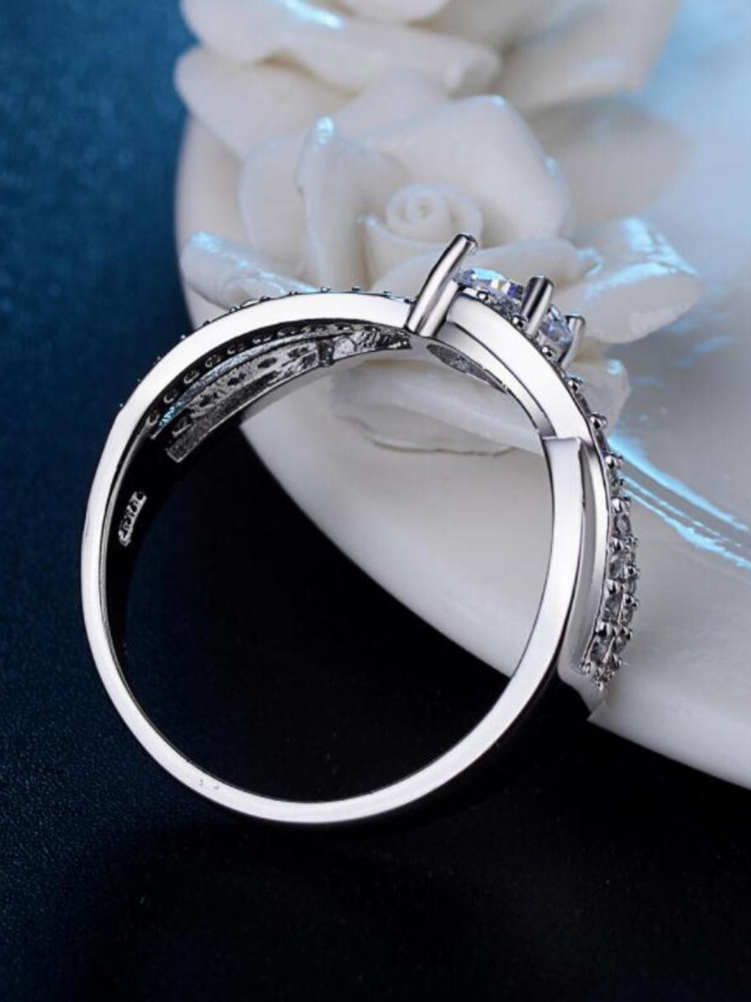 

MYKI Silver-Plated CZ-Studded Finger Ring