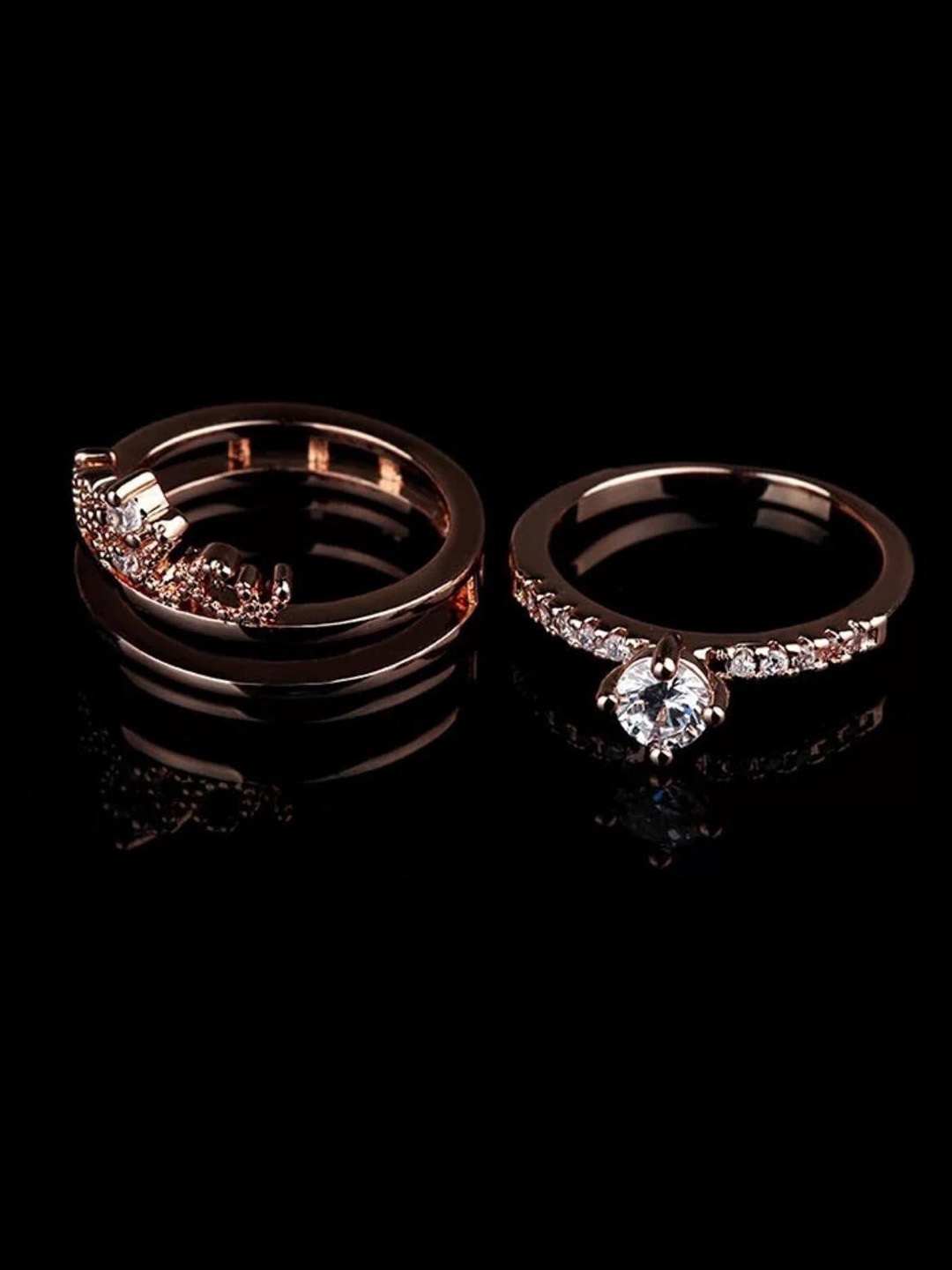 

MYKI Set of 2 Rose Gold-Plated CZ-Studded Adjustable Finger Rings