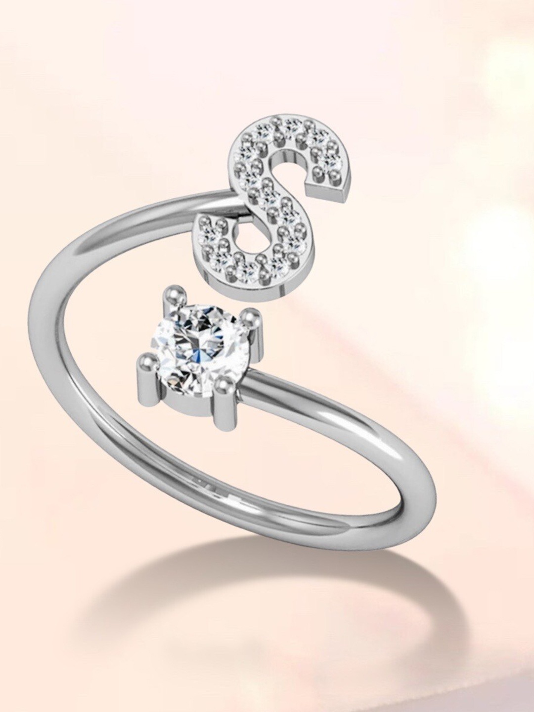 

MYKI Silver-Plated CZ-Studded Adjustable Finger Ring