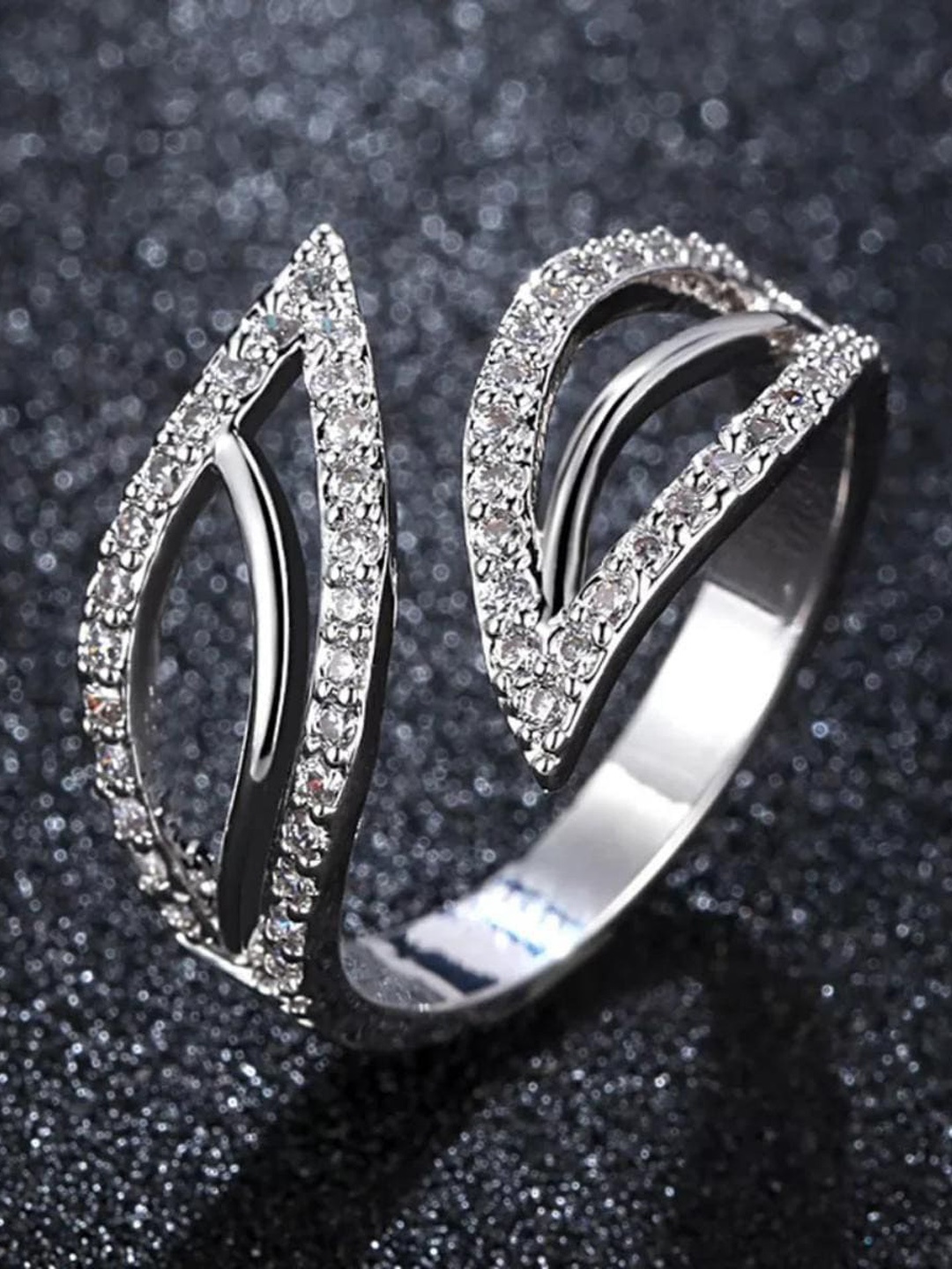 

MYKI Silver-Plated CZ-Studded Adjustable Finger Ring