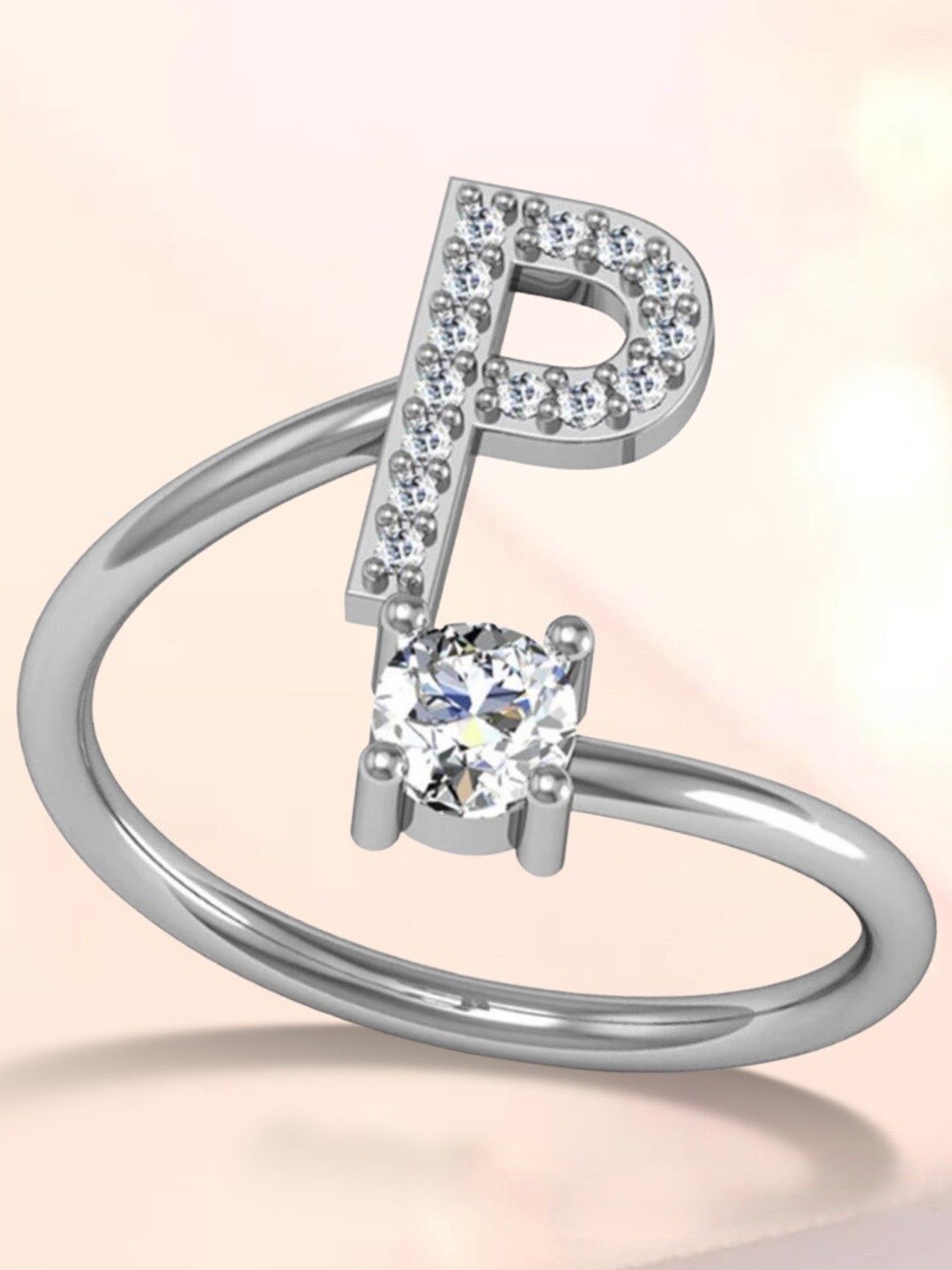 

MYKI Silver-Plated Cubic Zirconia-Studded P Letter Ring