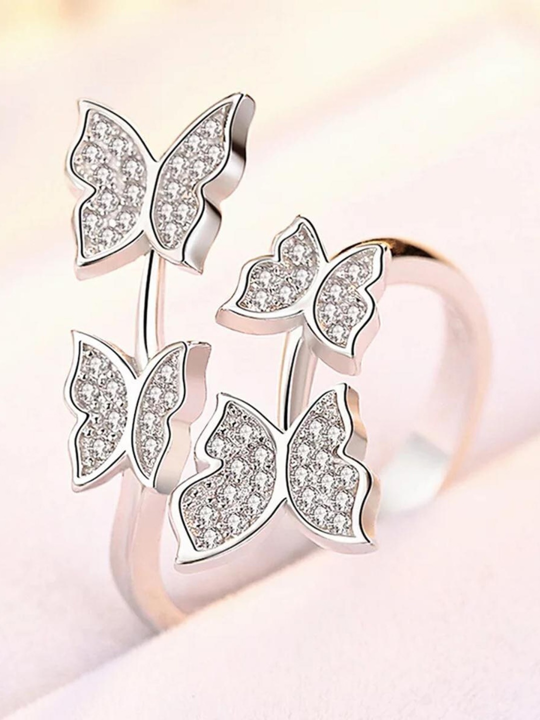 

MYKI Silver-Plated CZ-Studded Butterfly Adjustable Finger Ring