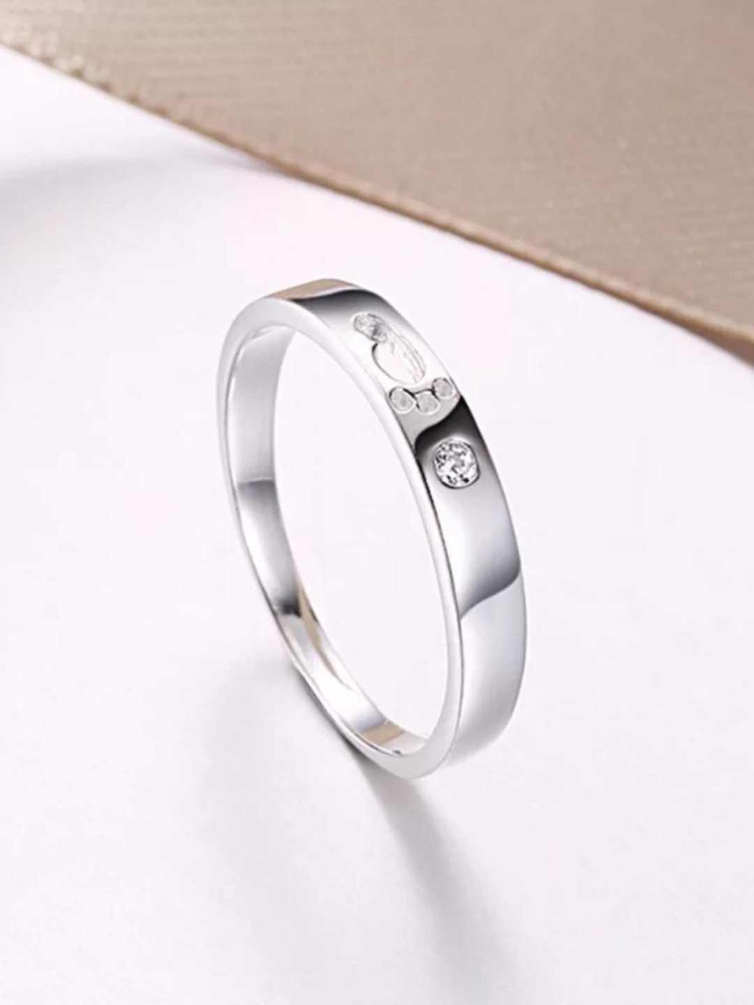 

MYKI Silver-Plated Cubic Zirconia-Studded Child Footstep Ring