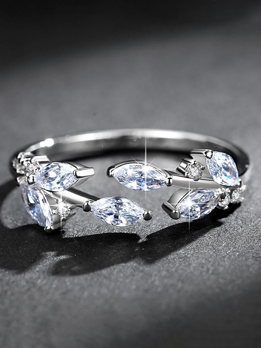 

MYKI Silver-Plated & CZ Stone-Studded Adjustable Finger Ring