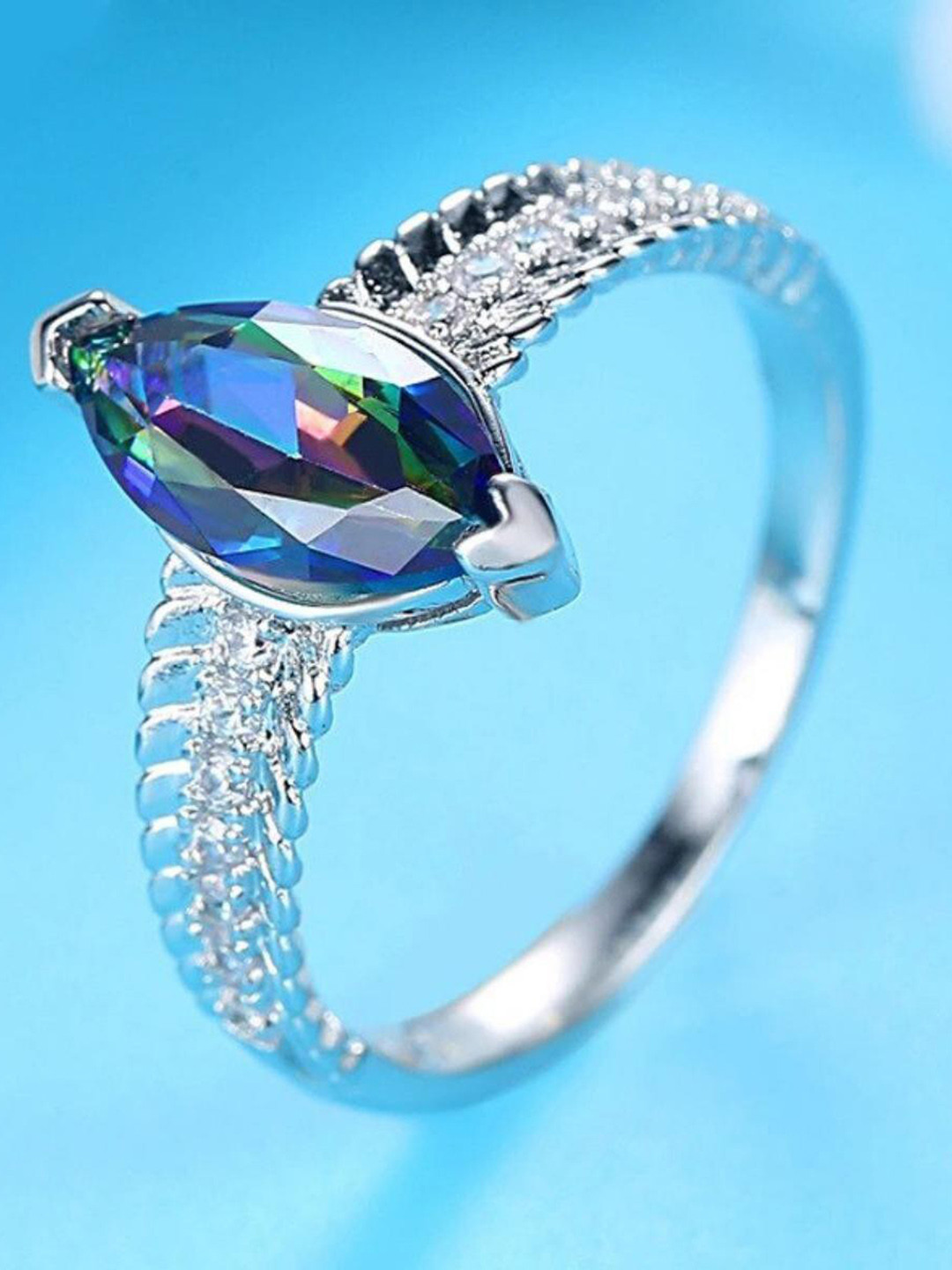 

MYKI Silver-Plated CZ-Studded Adjustable Finger Ring