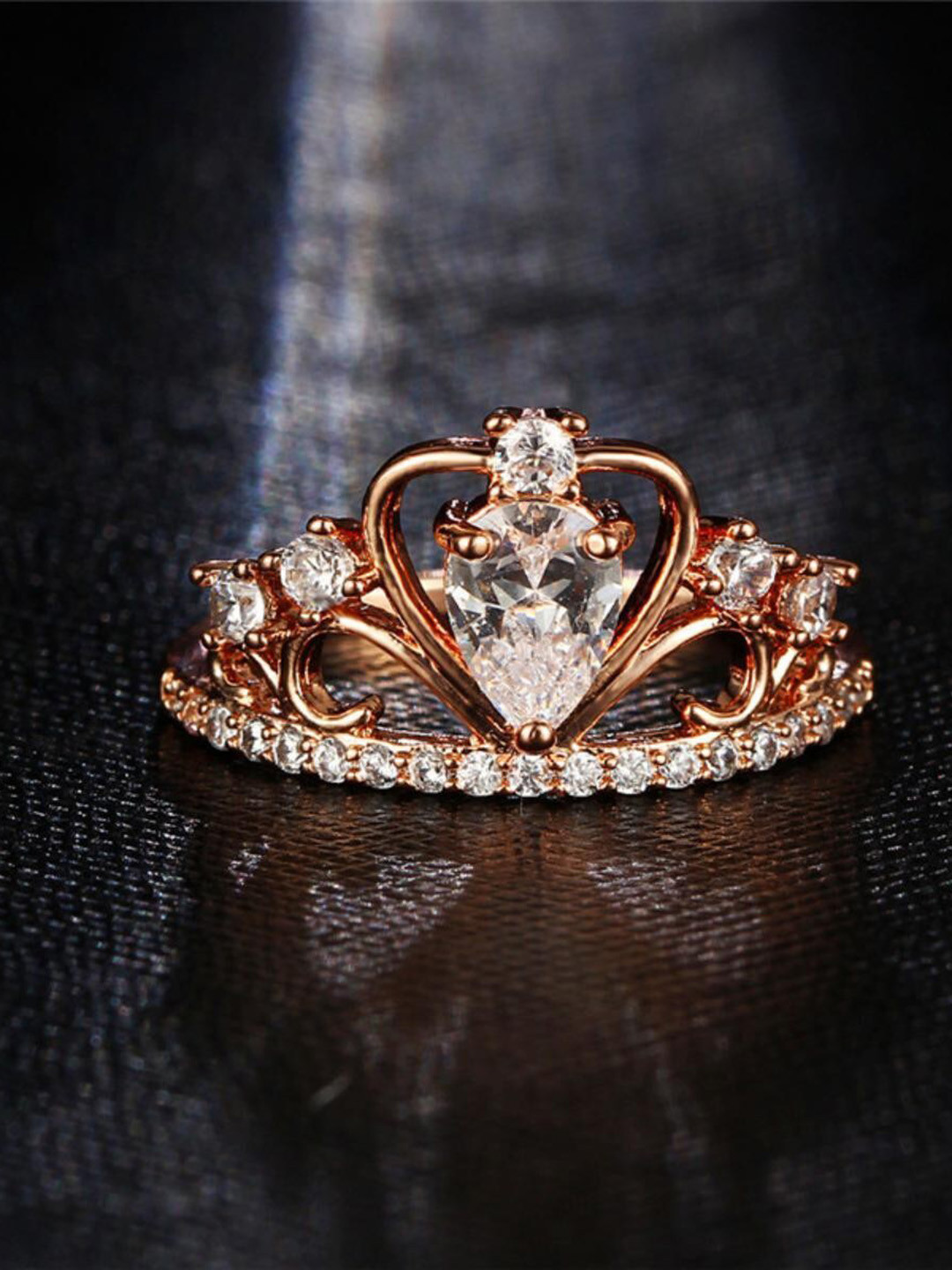 

MYKI Rose Gold-Plated CZ-Studded Finger Ring