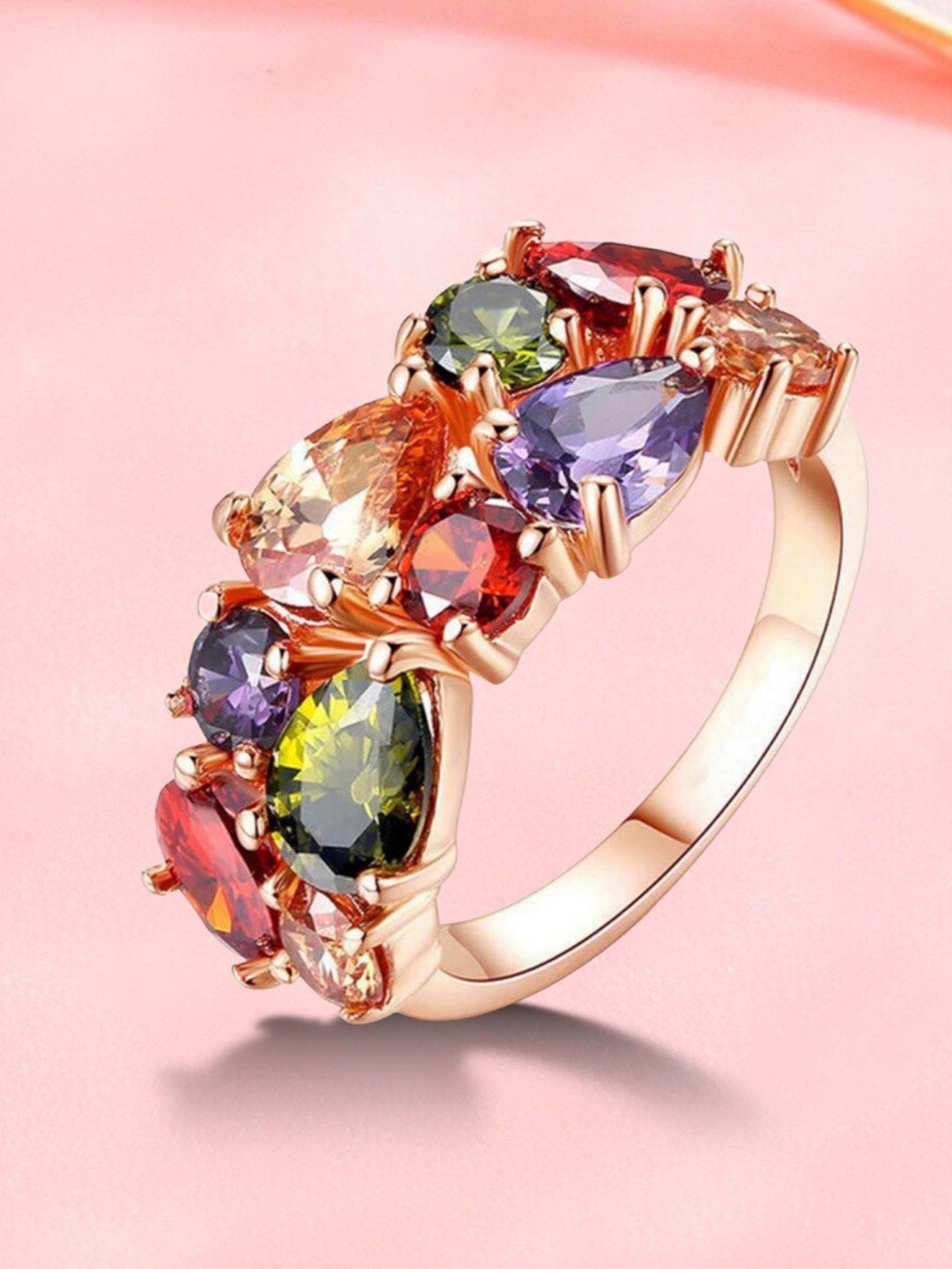 

MYKI Rose Gold-Plated CZ-Studded Finger Ring