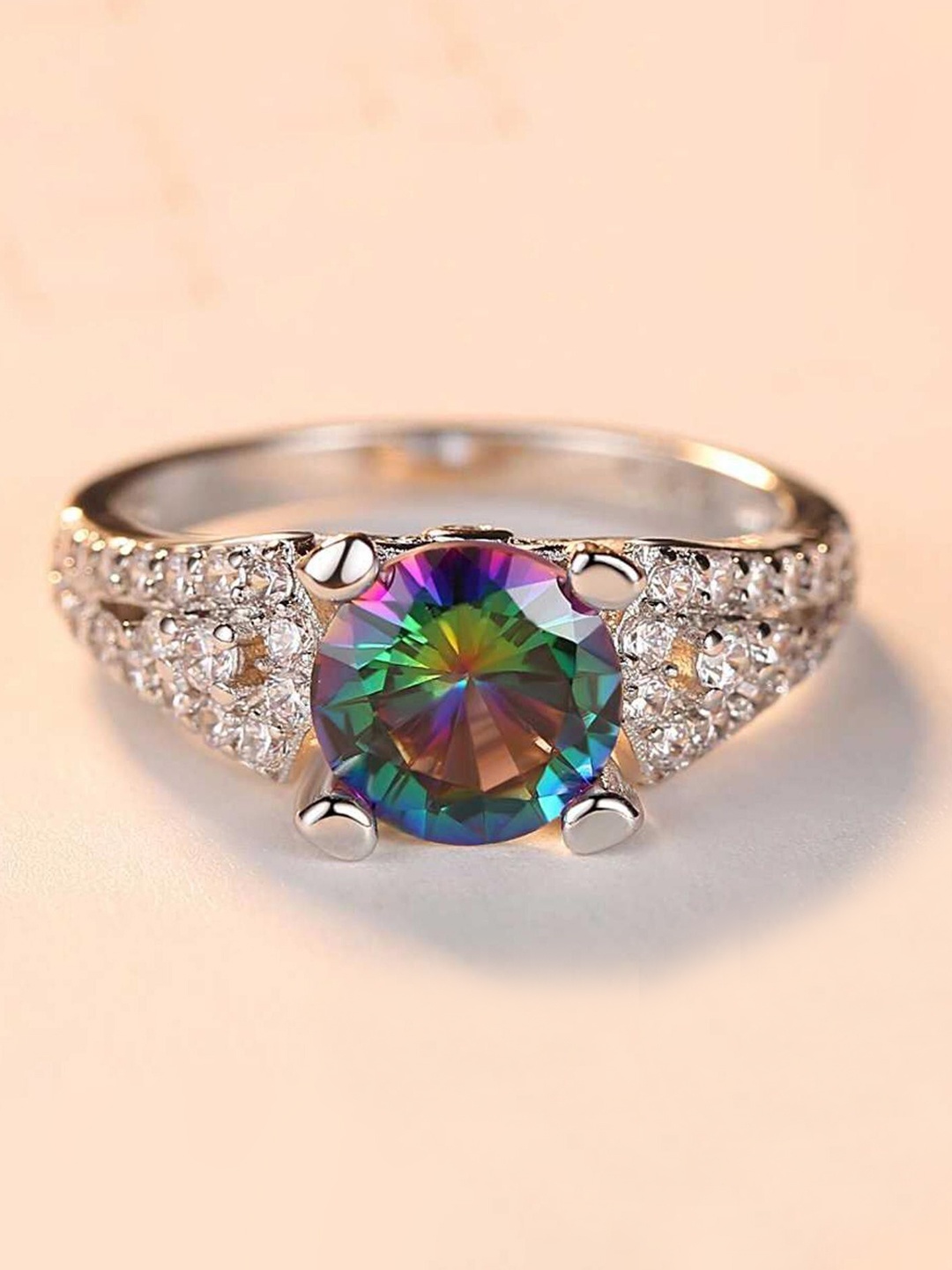 

MYKI Silver-Plated CZ-Studded Ring