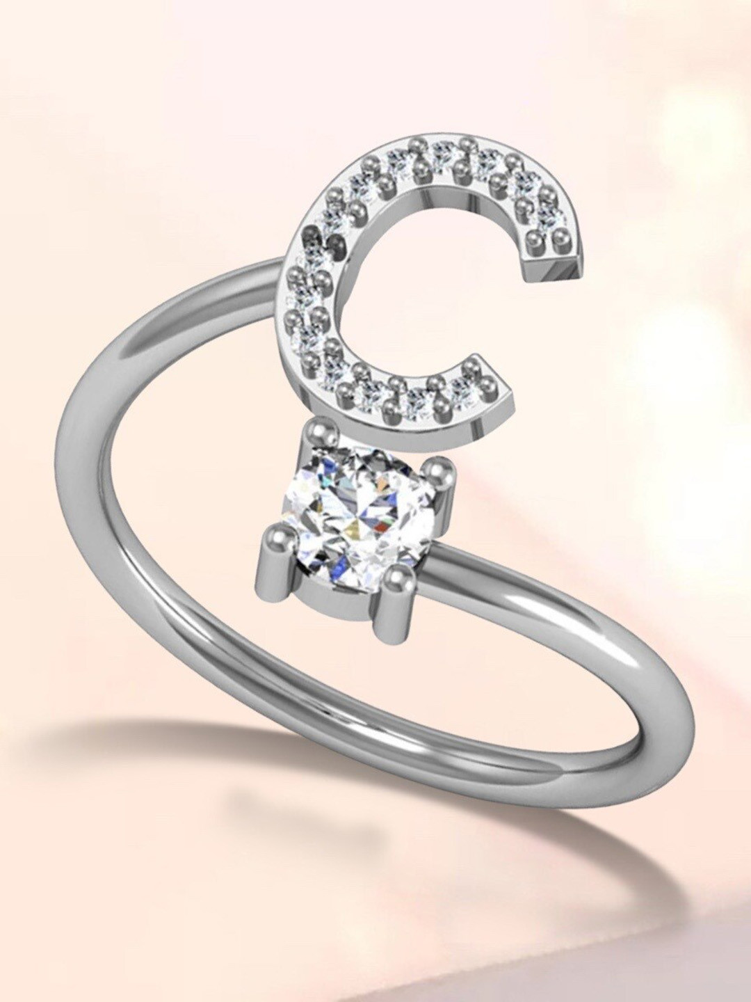 

MYKI Silver-Plated CZ-Studded Adjustable Finger Ring