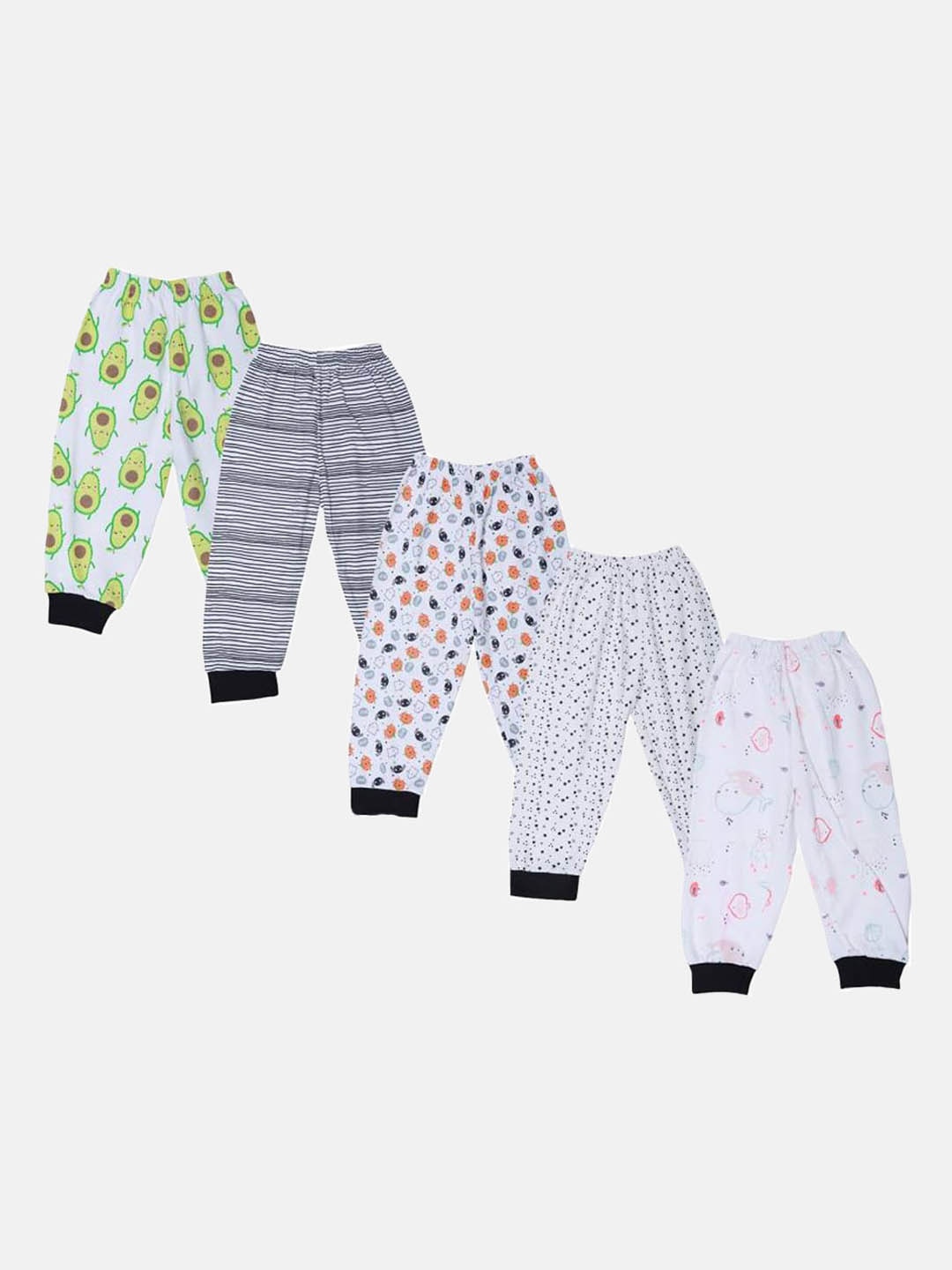 

MANZON Kids Pack of 5 Printed Mid-Rise Cotton Joggers, White