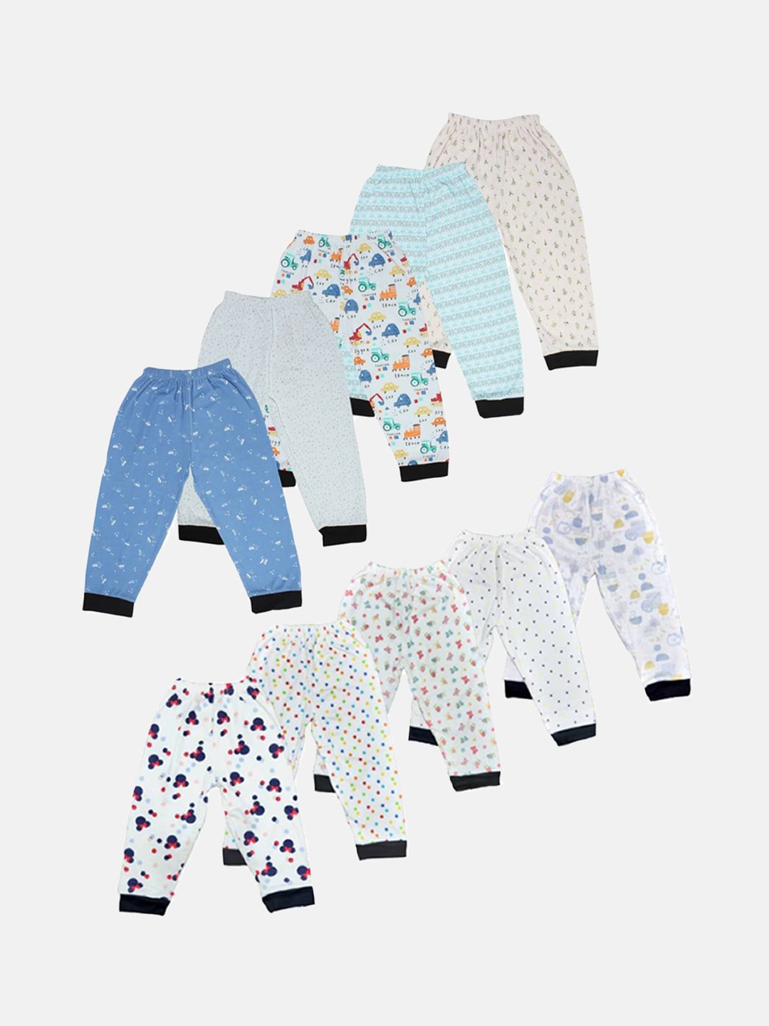 

MANZON Kids Pack Of 10 Printed Mid-Rise Cotton Joggers, White