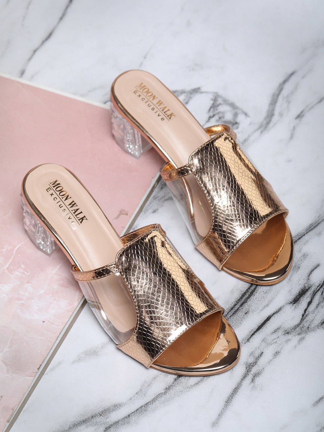 

Moonwalk Textured Open Toe Block Heels, Copper