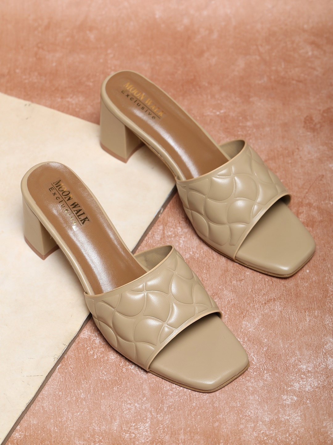 

Moonwalk Textured Open Toe Block Heels, Cream