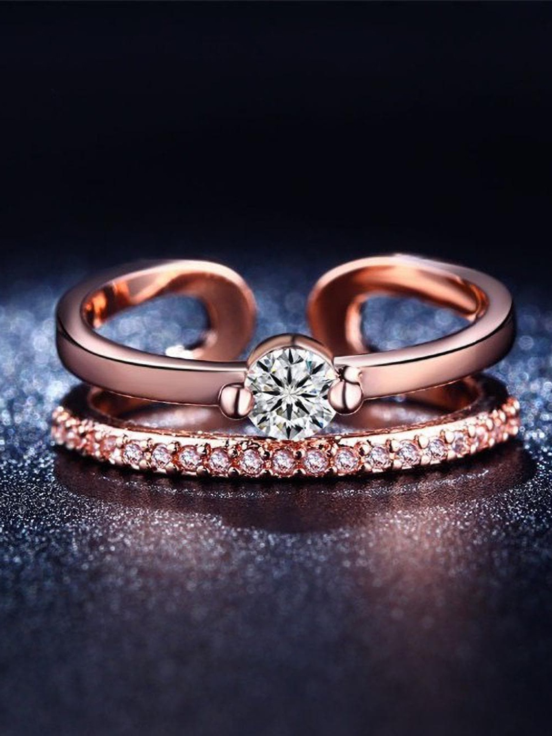 

MYKI Rose Gold-Plated CZ-Studded Adjustable Finger Ring