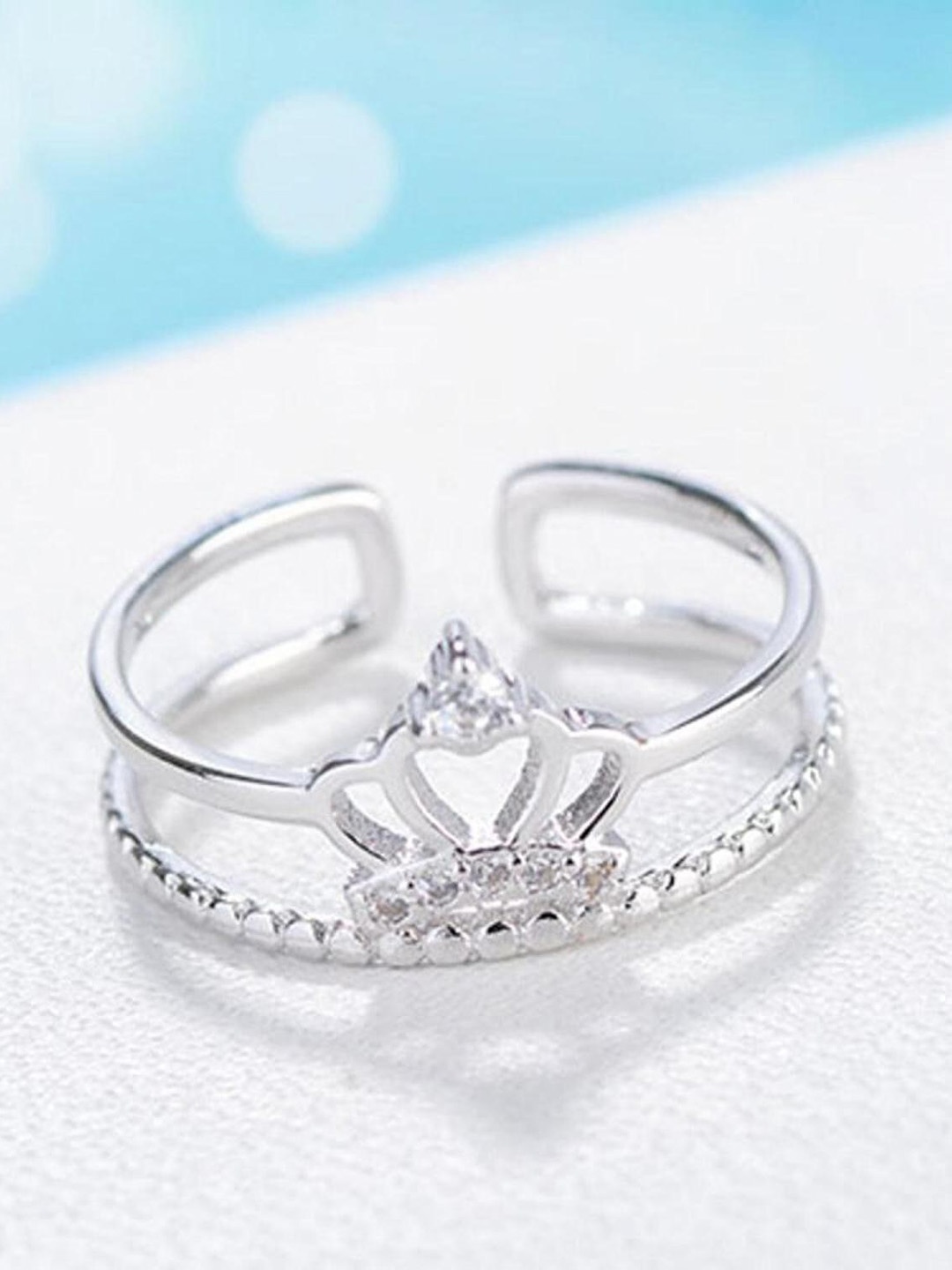 

MYKI Silver-Plated CZ-Studded Adjustable Princess Crown Finger Ring