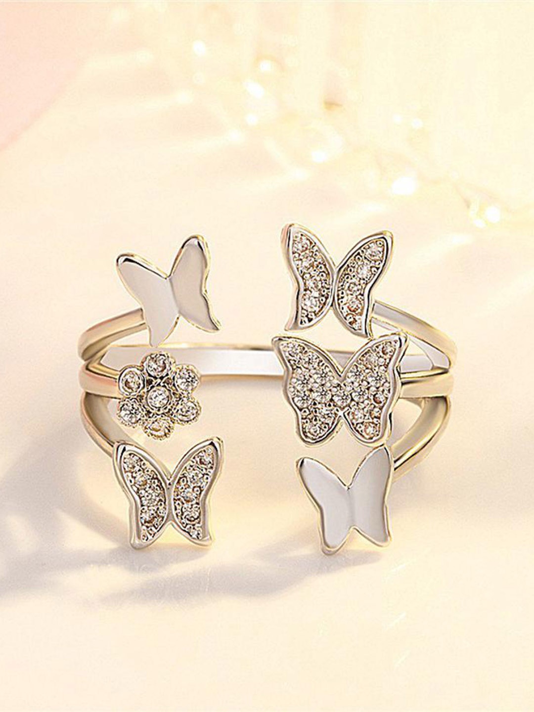 

MYKI Silver-Plated CZ-Studded Adjustable Finger Ring