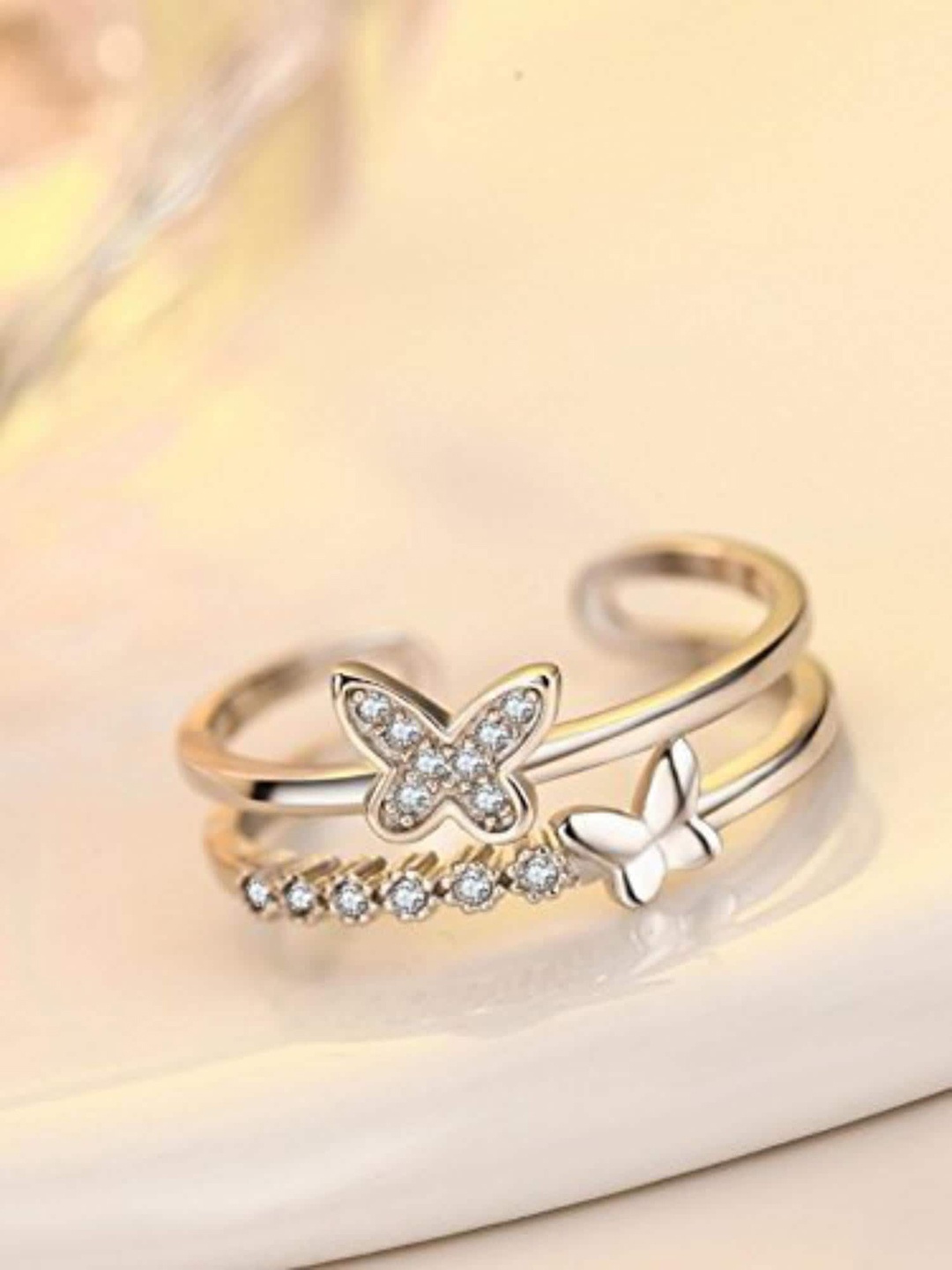 

MYKI Silver-Plated CZ-Studded Butterfly Adjustable Finger Ring