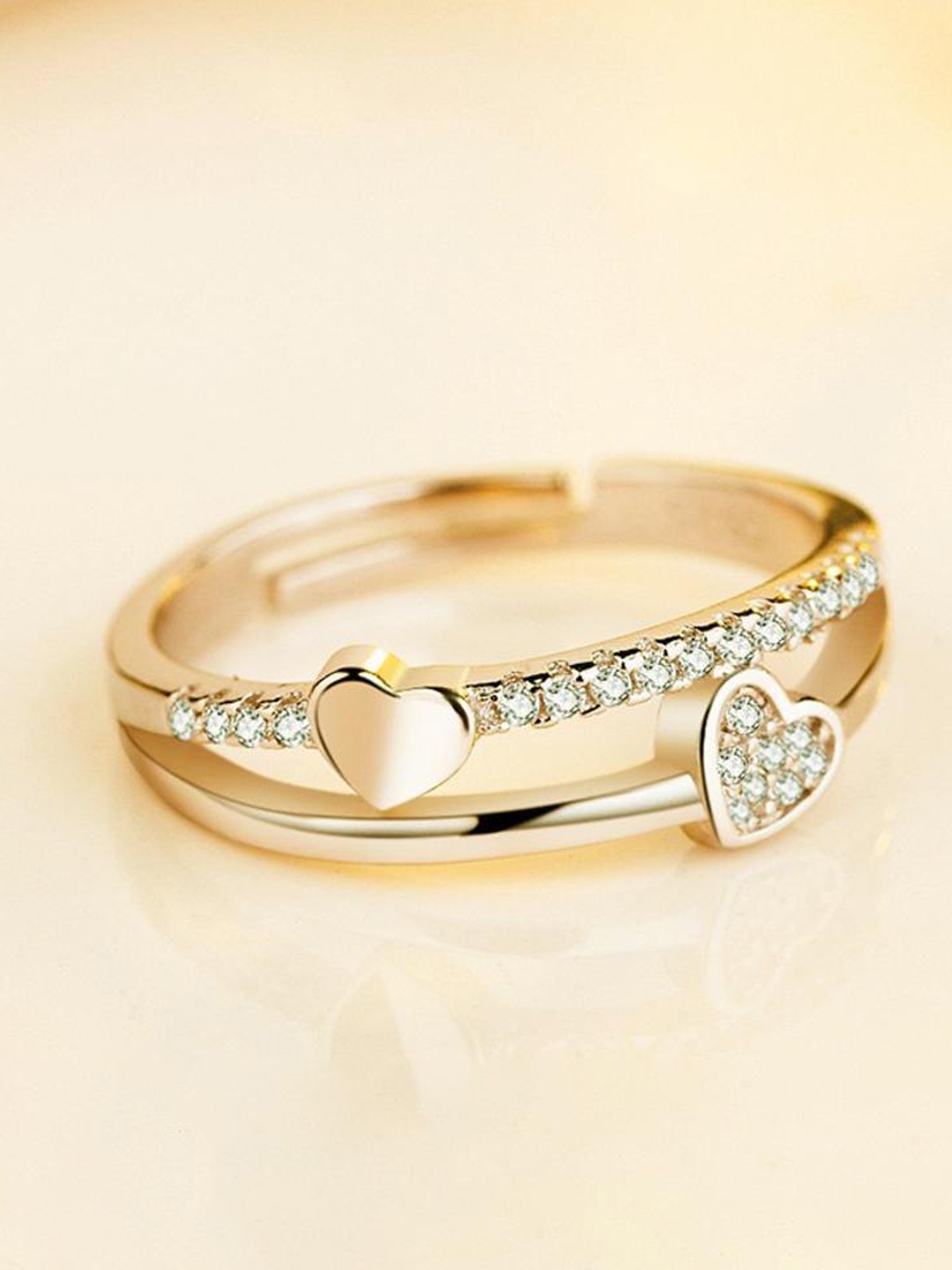 

MYKI Gold-Plated & CZ Stone-Studded Heart Shaped Adjustable Finger Ring