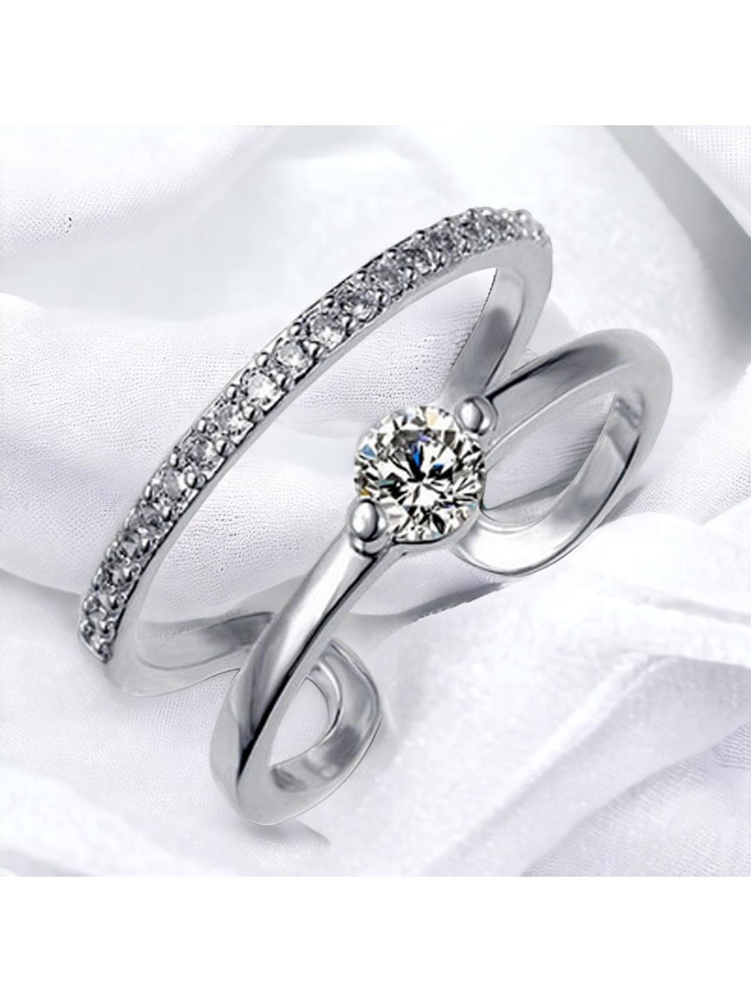 

MYKI Silver-Plated CZ-Studded Adjustable Finger Ring