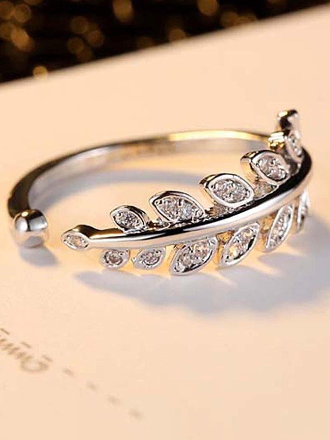 

MYKI Set Of 2 Silver-Plated CZ-Studded Adjustable Finger Ring