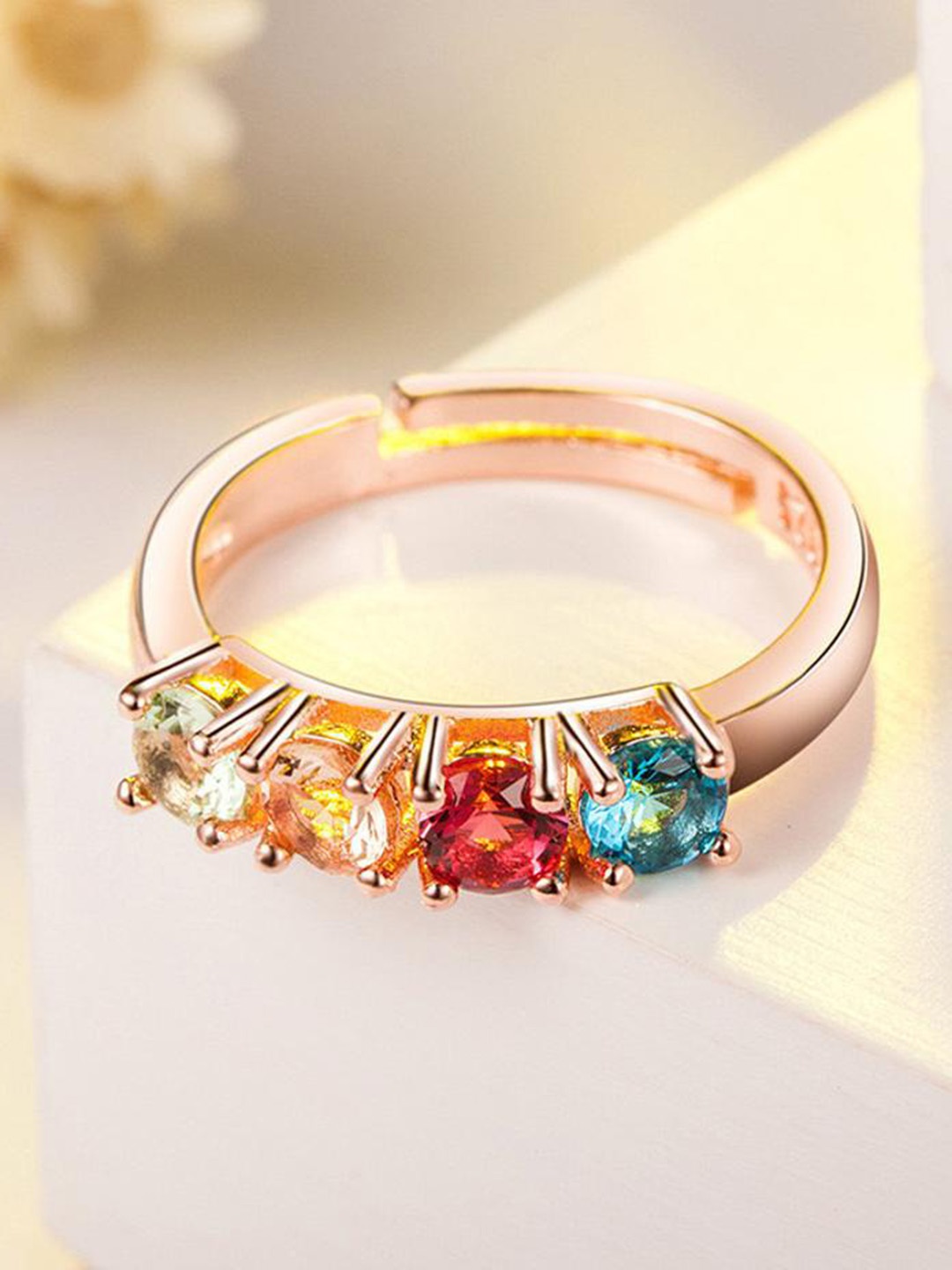 

MYKI Rose Gold-Plated & CZ Stone-Studded Adjustable Finger Ring
