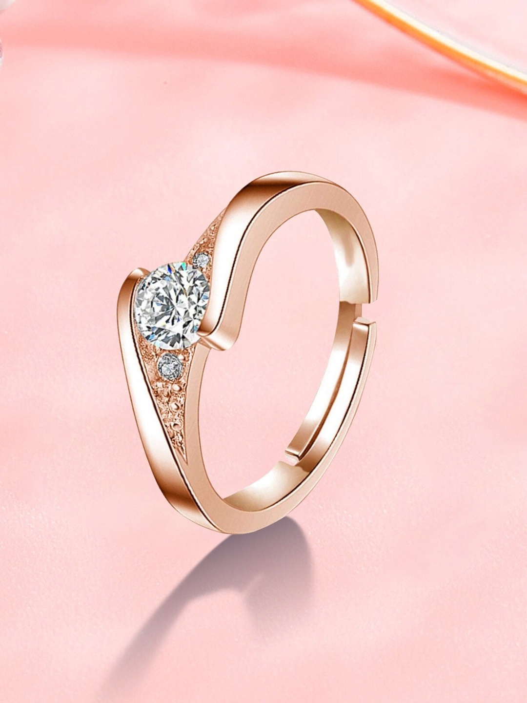 

MYKI Rose Gold-Plated CZ-Studded Adjustable Finger Ring