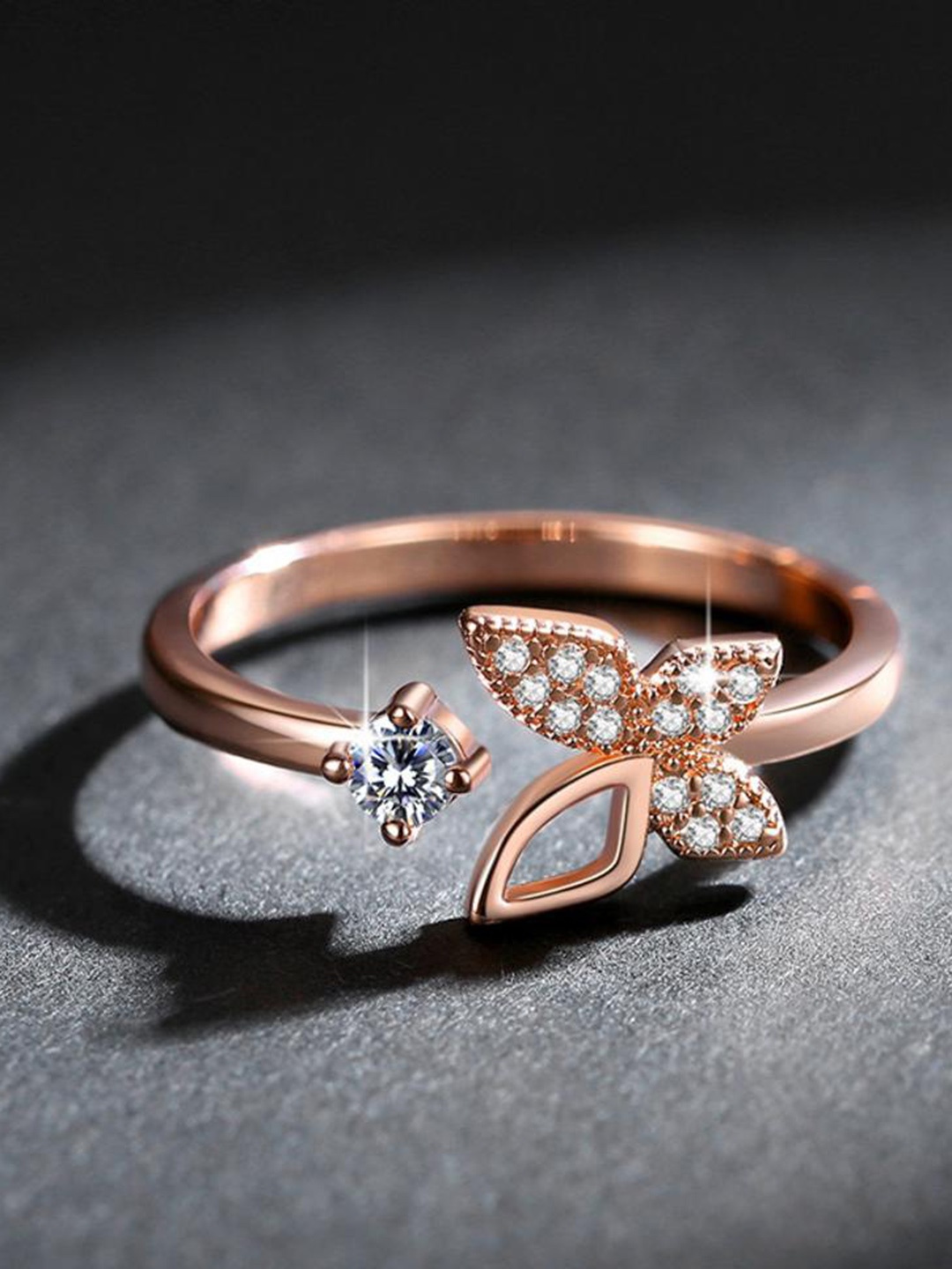 

MYKI Rose Gold-Plated CZ-Studded Butterfly Finger Ring