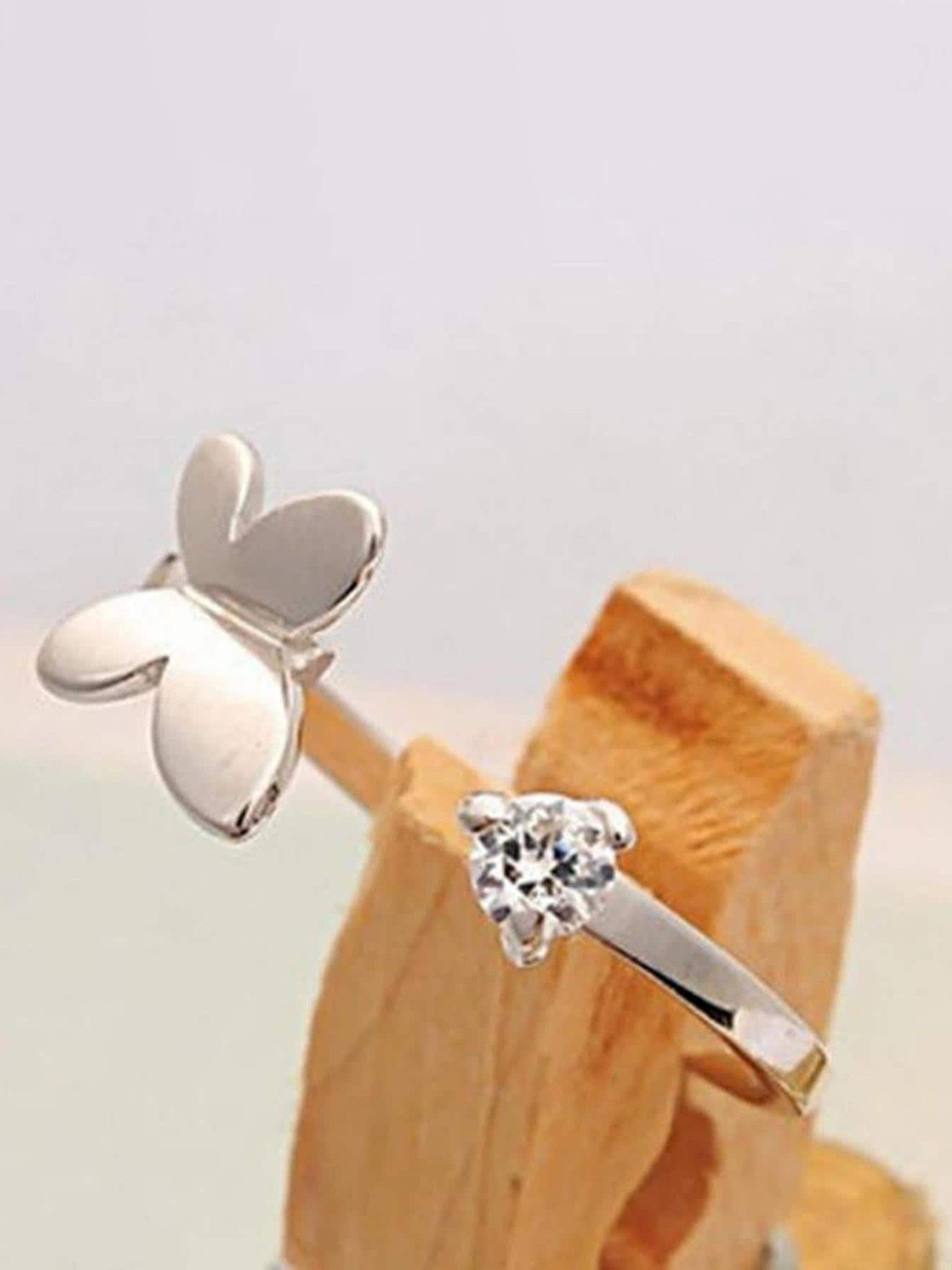 

MYKI Silver-Plated CZ-Studded Butterfly Finger Ring