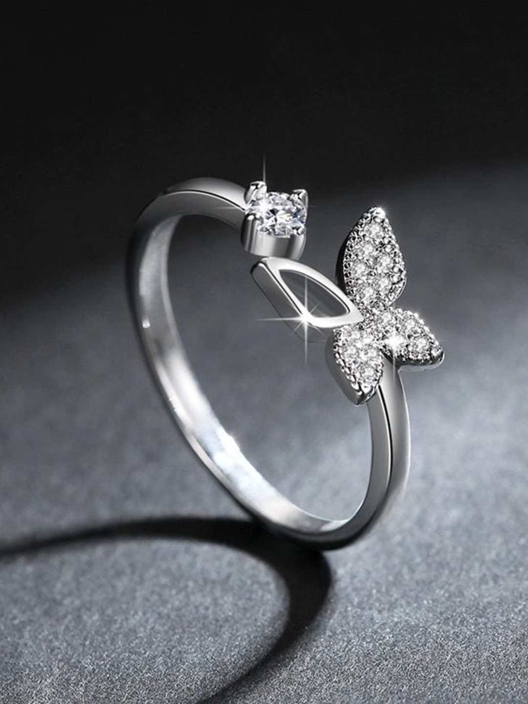 

MYKI Silver-Plated CZ-Studded Butterfly Finger Ring