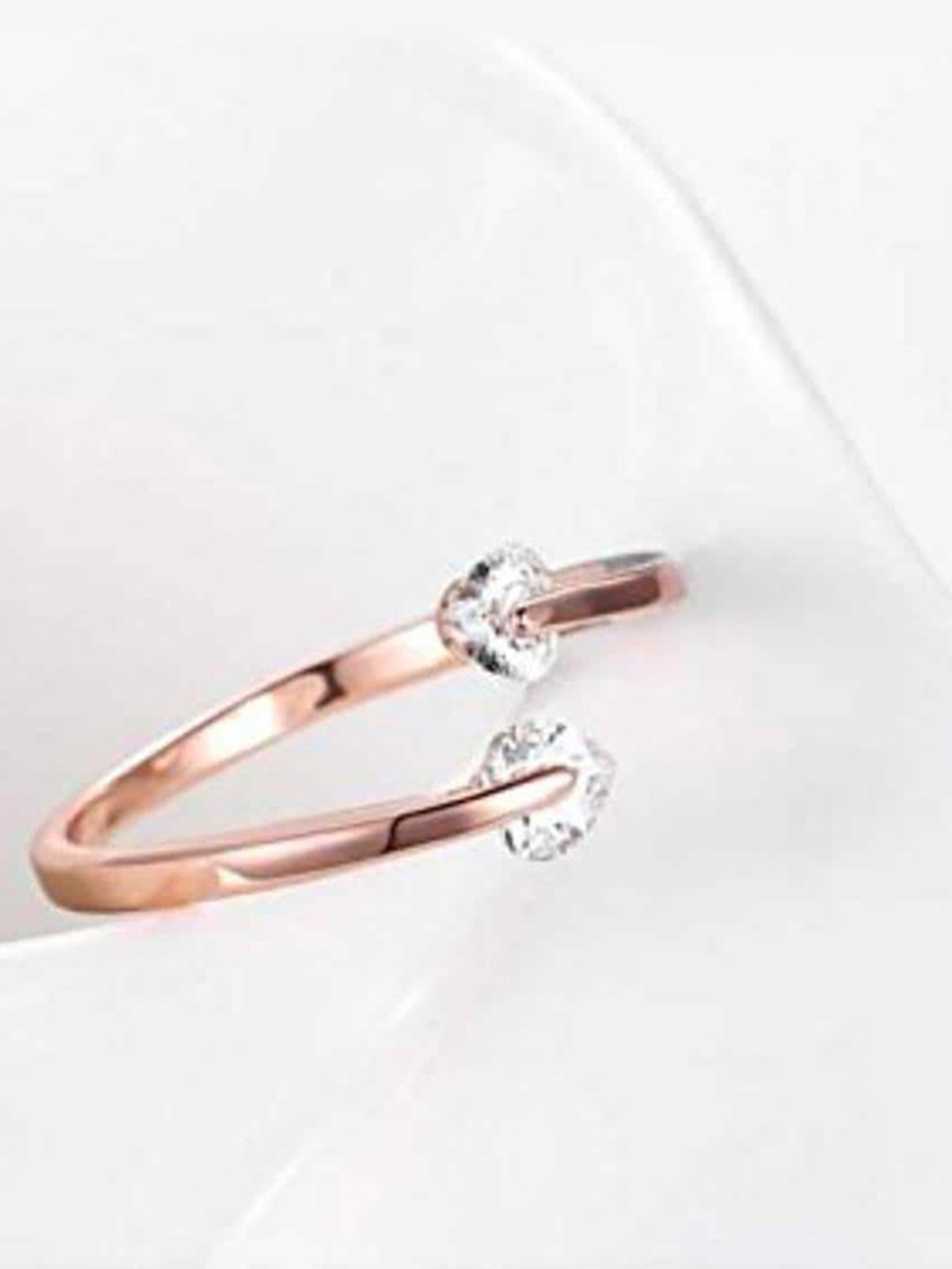 

MYKI 92.5 Sterling Silver Rose Gold-Plated CZ-Studded Adjustable Finger Ring