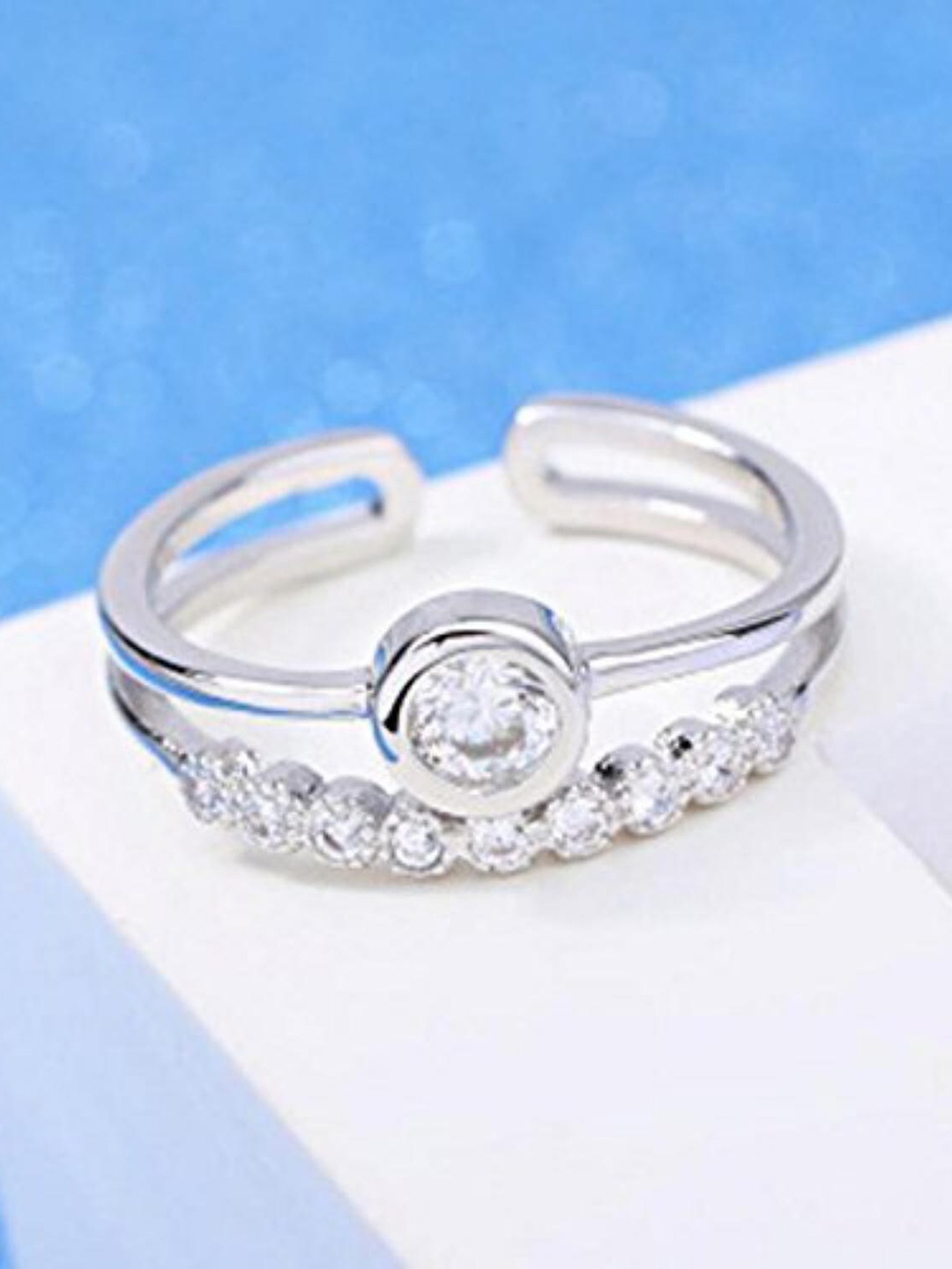 

MYKI Silver-Plated CZ-Studded Adjustable Finger Ring