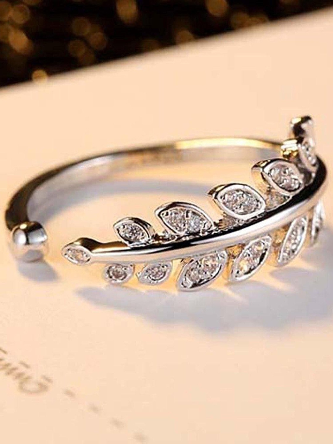 

MYKI Silver-Plated CZ-Studded Adjustable Finger Ring