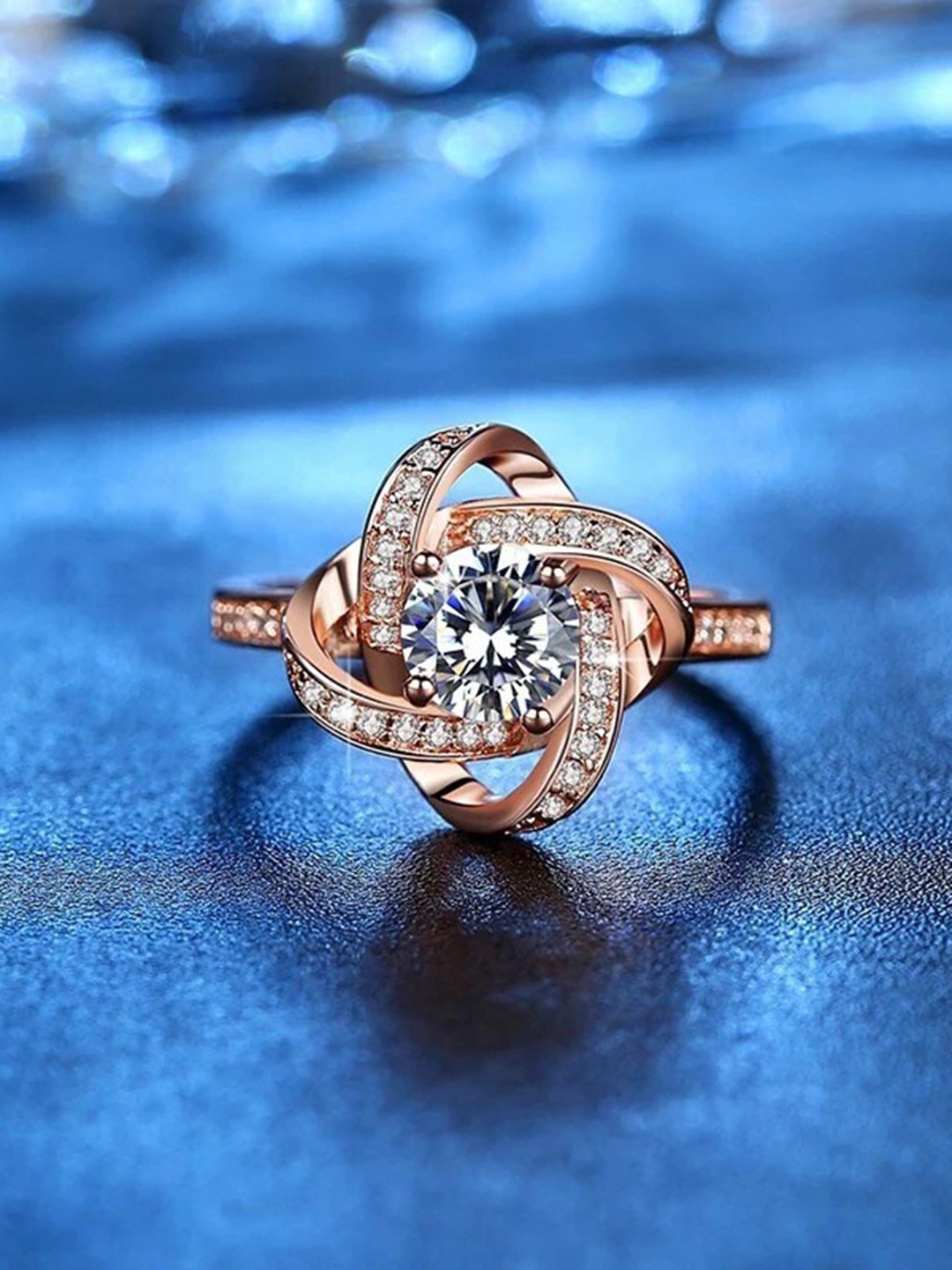 

MYKI Rose Gold-Plated CZ-Studded Finger Ring