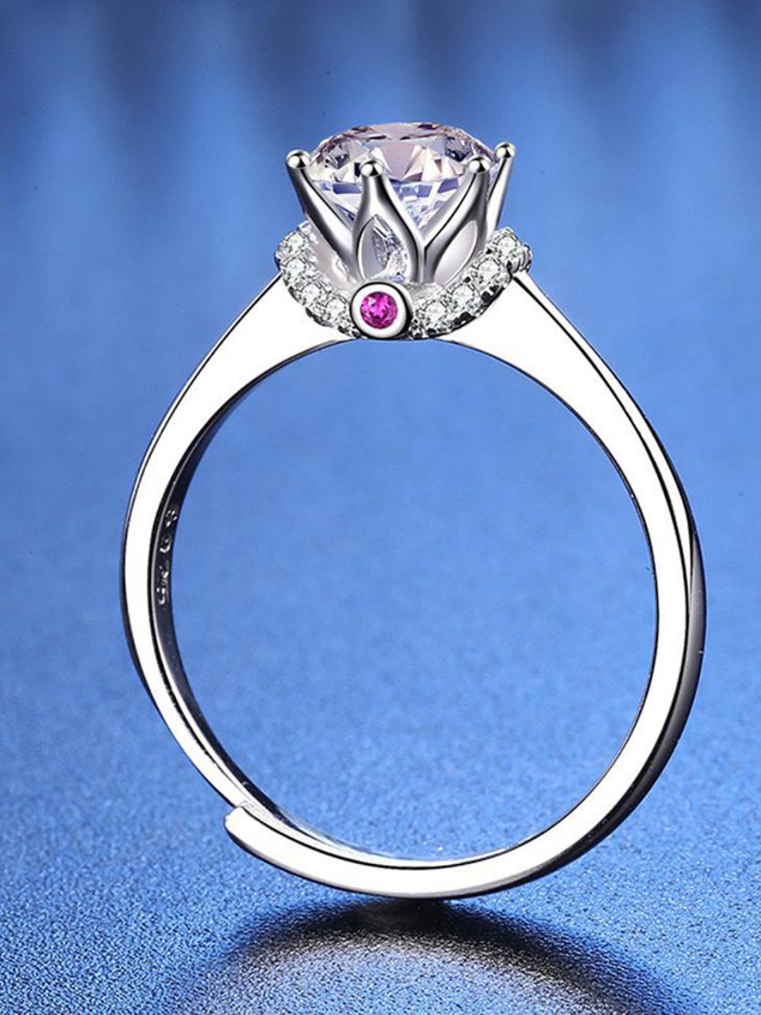 

MYKI Silver-Plated CZ-Studded Adjustable Finger Ring