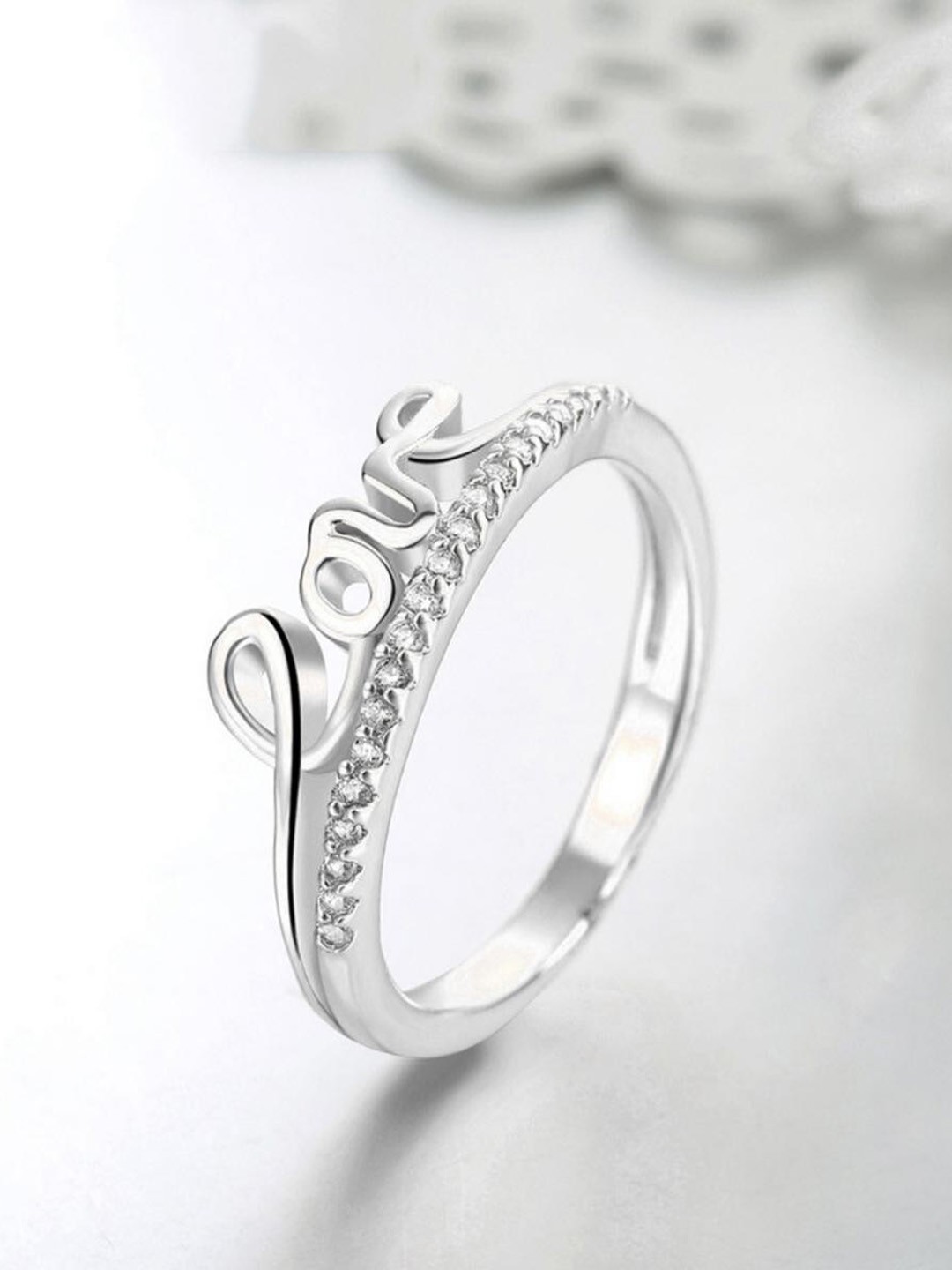 

MYKI Silver-Plated CZ-Studded Adjustable Ring